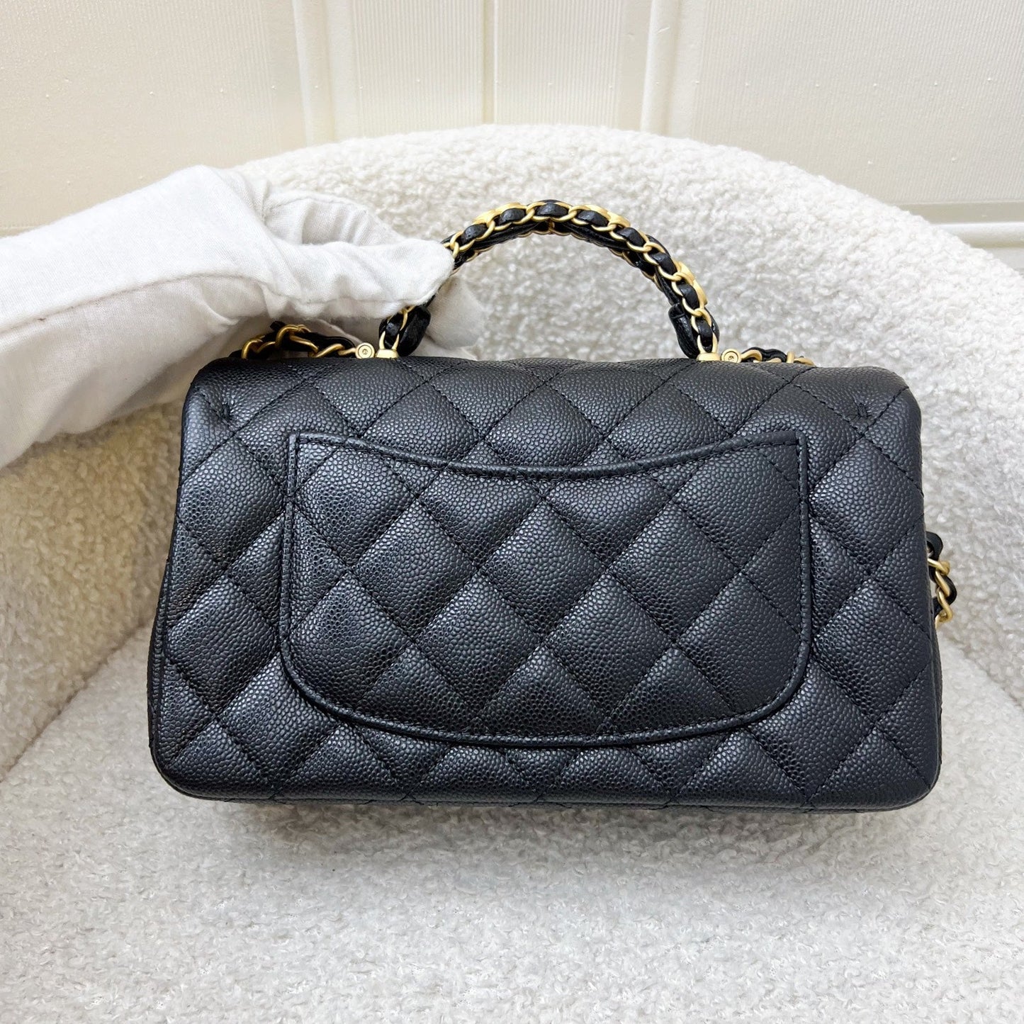 Chanel [brand New] 25B Top Handle Mini Rectangular Flap in Black Caviar and Aghw ( ) Handbag