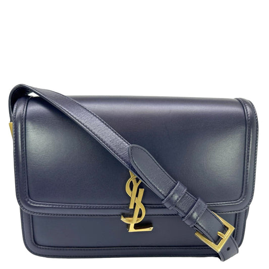 YSL Saint Laurent Yves Solferino Shoulder Bag Leather Blue Navy