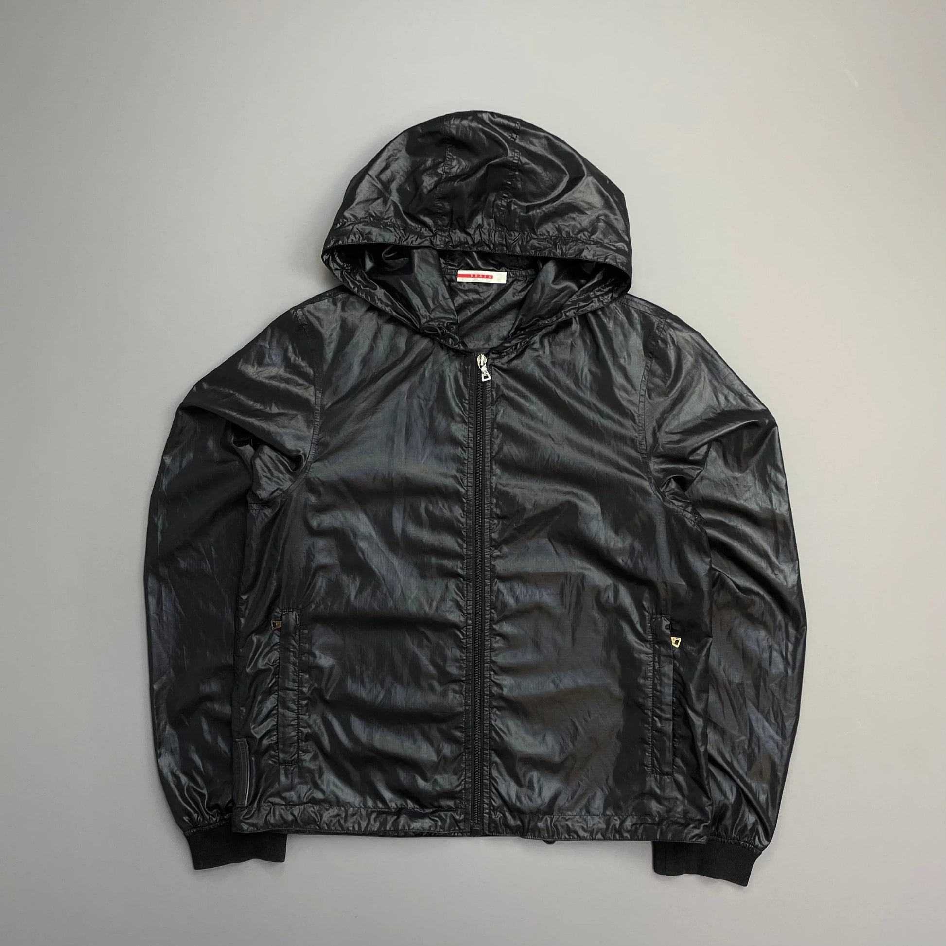 Prada Handbag Sport Deep 00s Lightweight Hooded Windbreaker Jacket Nylon Black Purple
