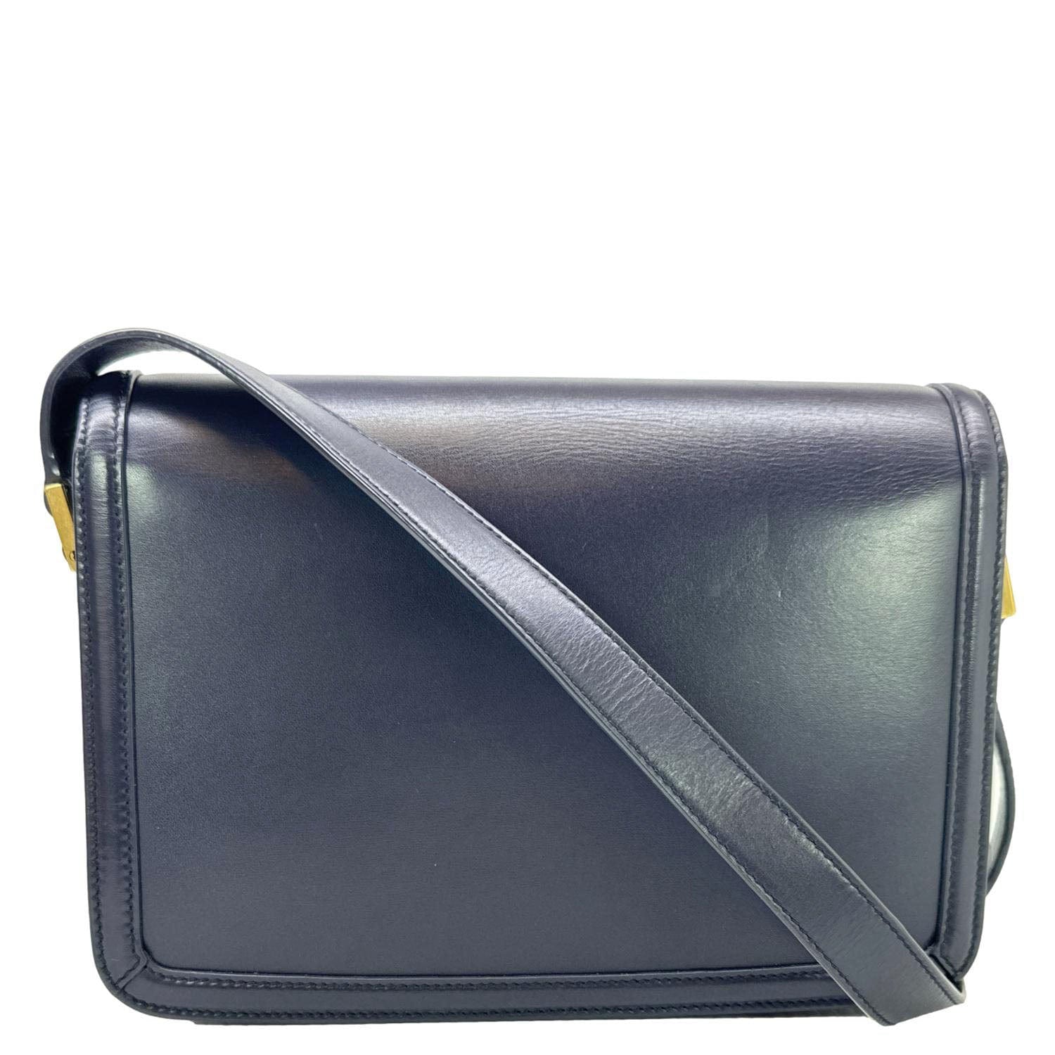 YSL Saint Laurent Yves Solferino Shoulder Bag Leather Blue Navy