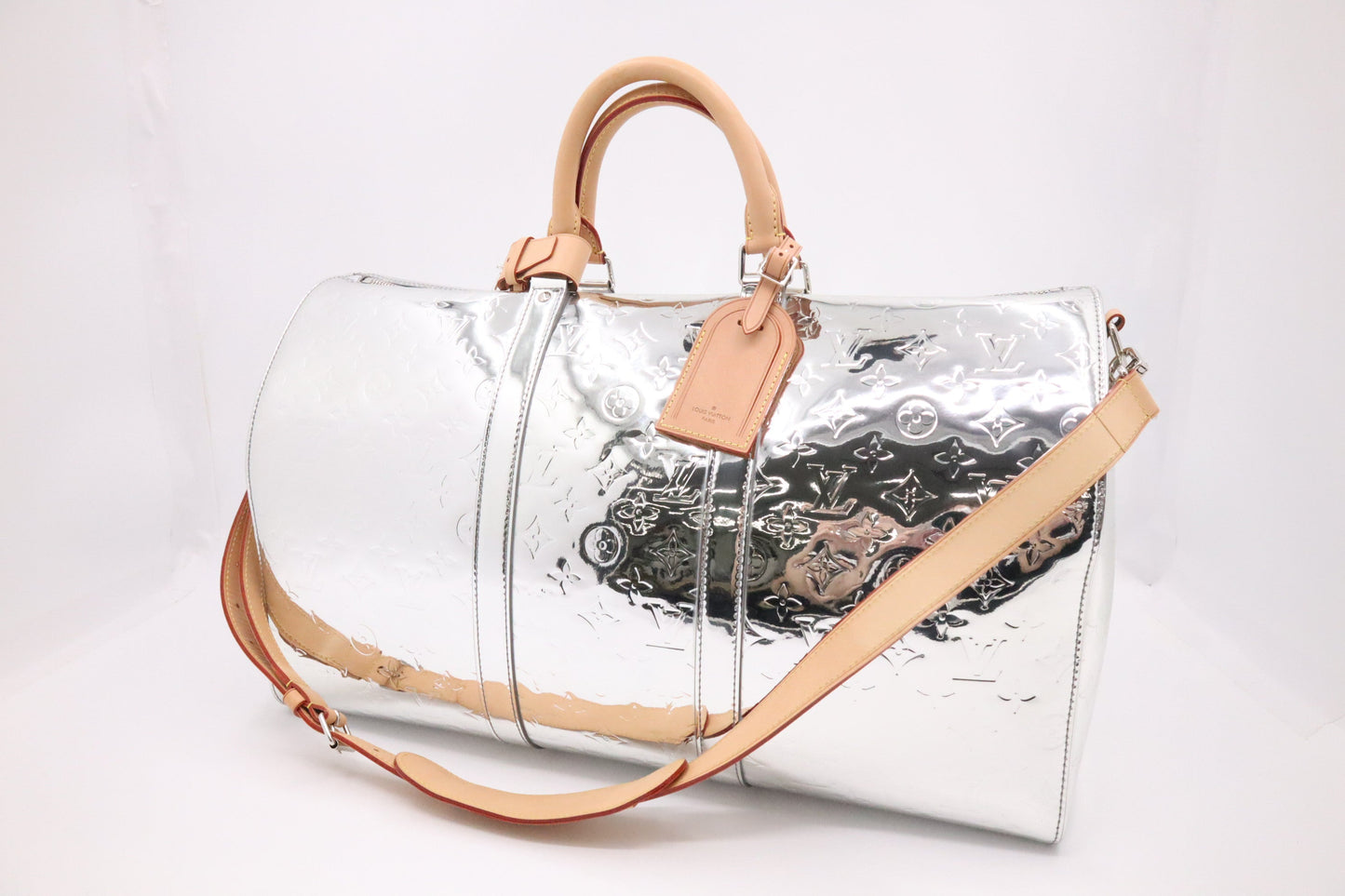 Louis Vuitton Keepall 50 Bandouliere Canvas Silver Travel Bag