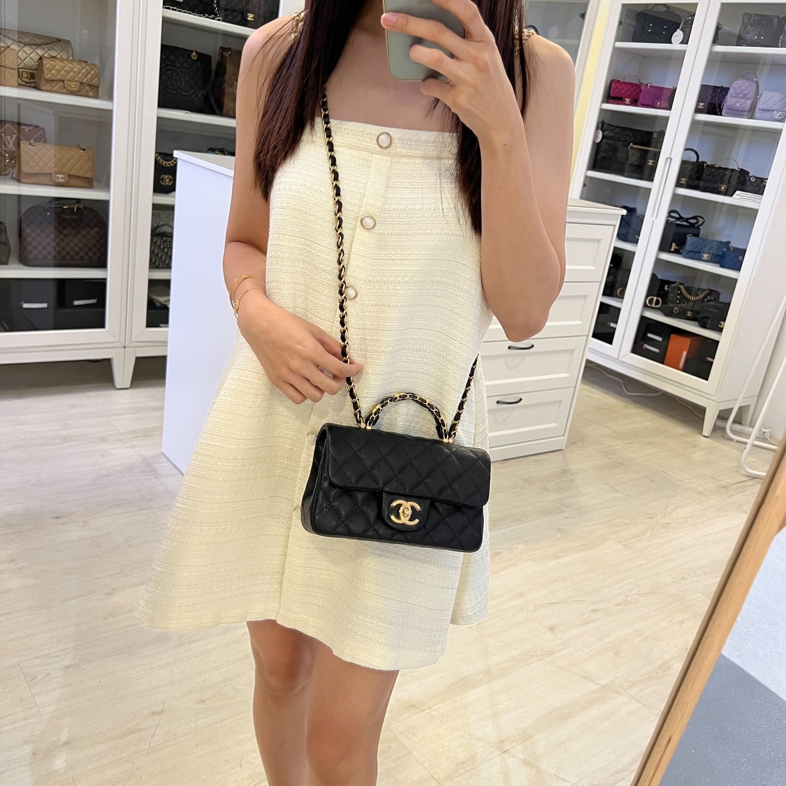 Chanel [brand New] 25B Top Handle Mini Rectangular Flap in Black Caviar and Aghw ( ) Handbag