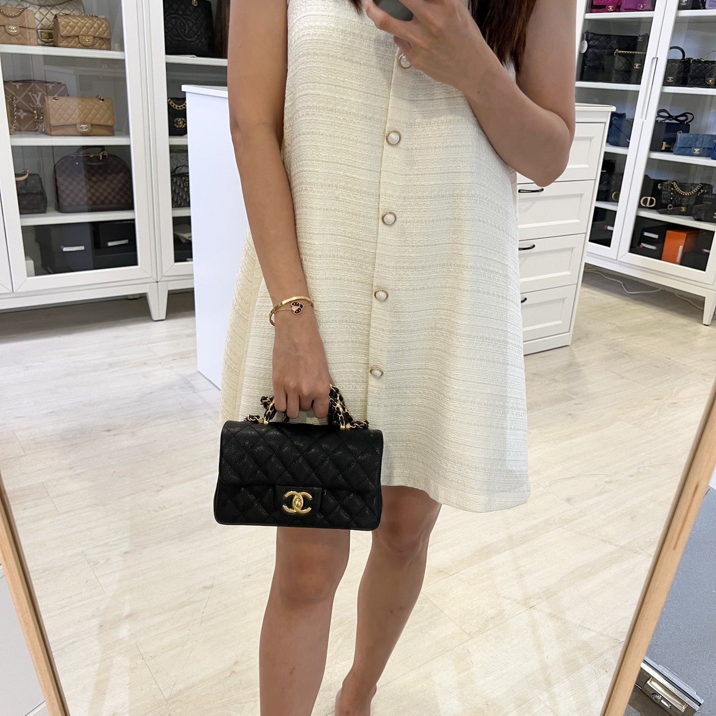Chanel [brand New] 25B Top Handle Mini Rectangular Flap in Black Caviar and Aghw ( ) Handbag