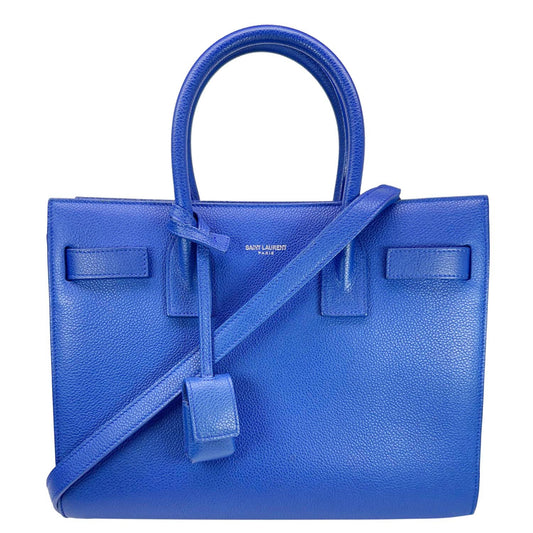 YSL Saint Laurent Yves Sac De Jour Shoulder Bag Leather Blue