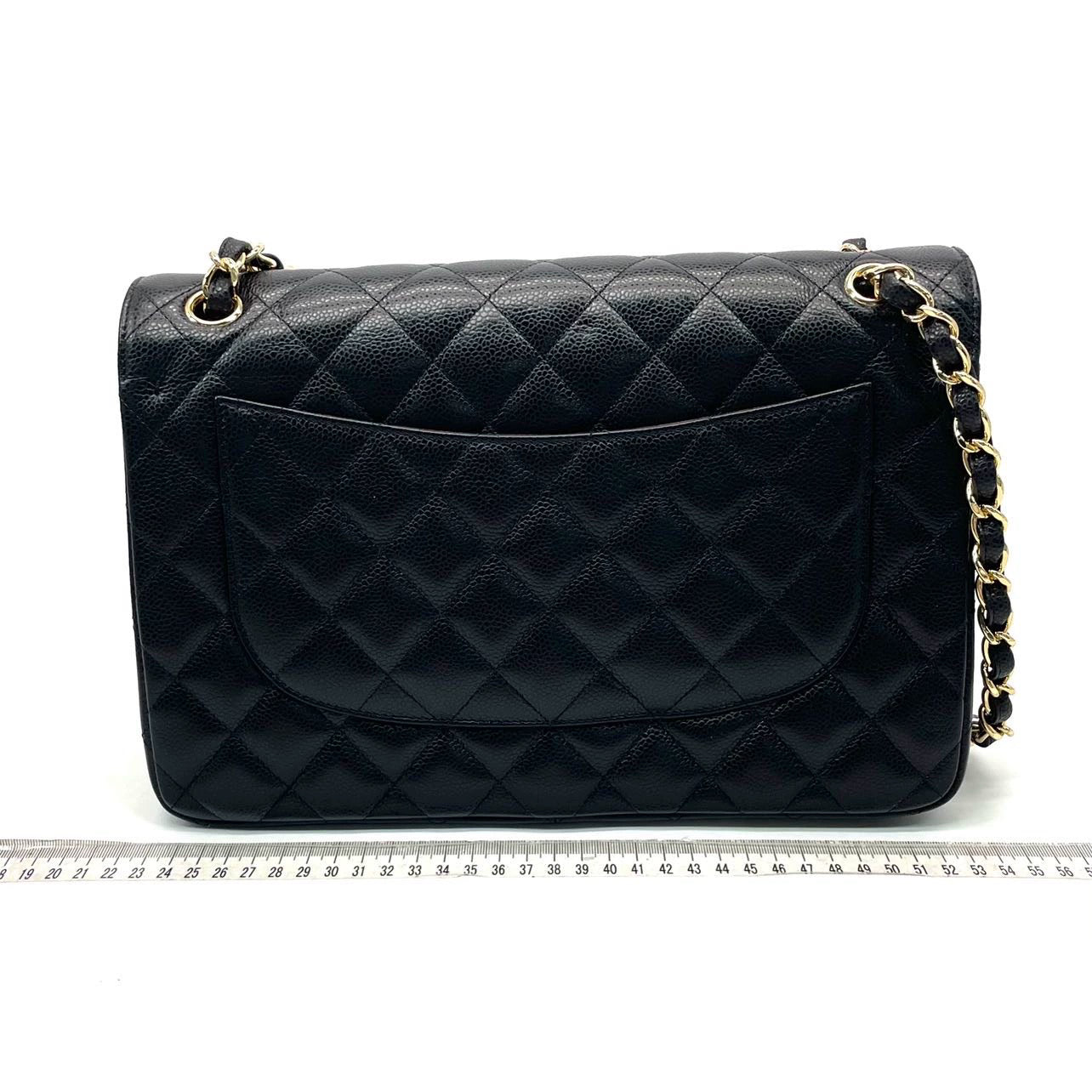 Chanel Classic Flap Jumbo Caviar Double Flap Black Gold Leather Handbag