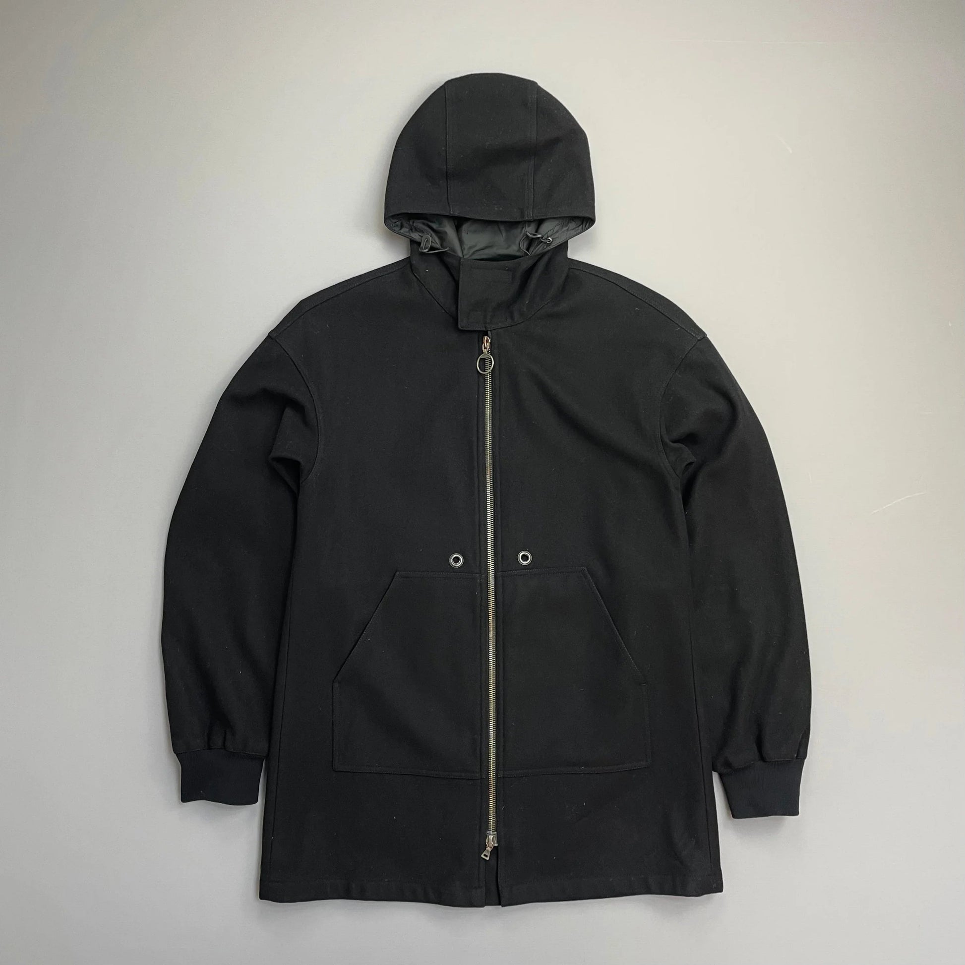 Prada Handbag Sport 00s Longline -Lined Wool Hooded Parka Nylon Black