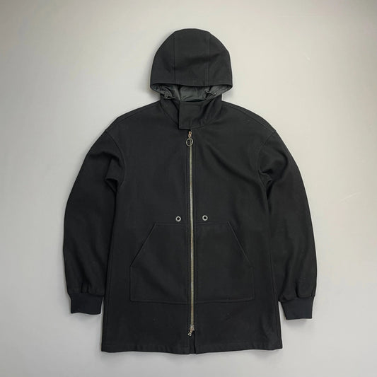 Prada Handbag Sport 00s Longline -Lined Wool Hooded Parka Nylon Black