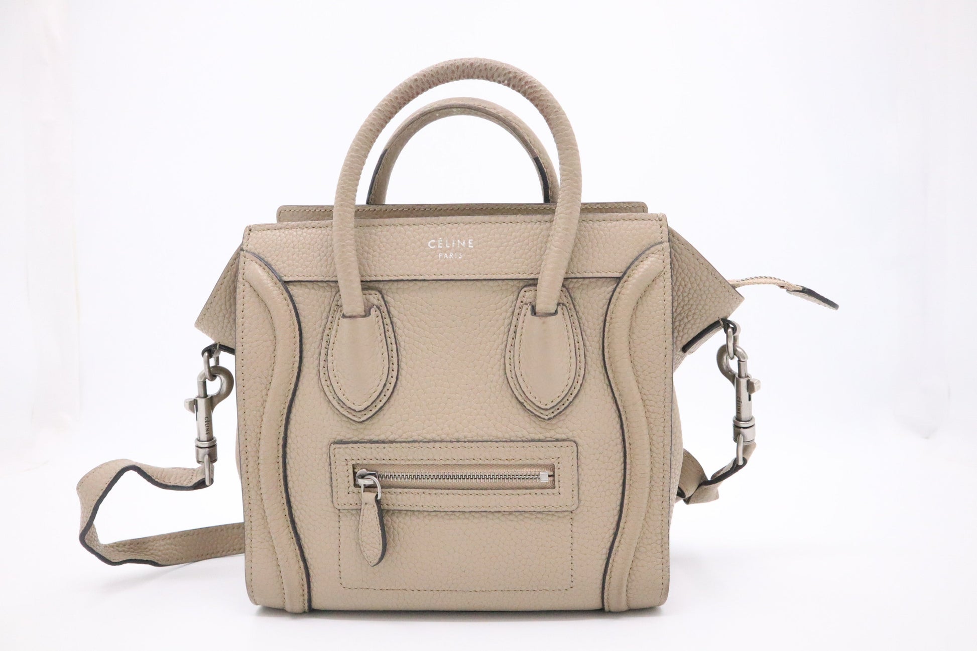 Celine Nano Luggage In Drummed Handbag Leather Beige Travel Bag