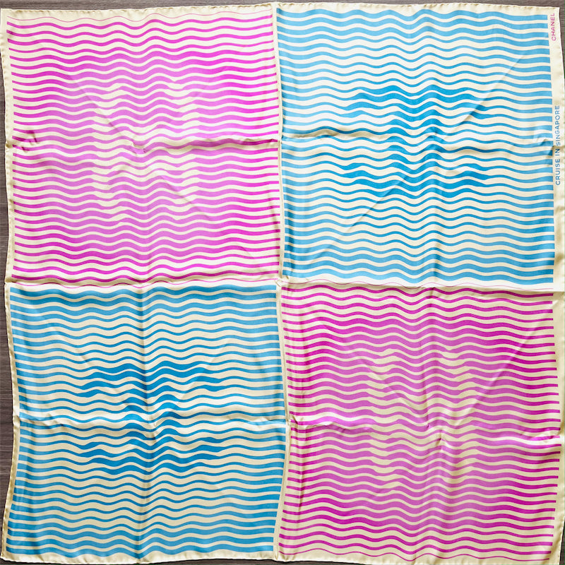 Chanel Cruise in Singapore 90CM Vip Gift Scarf in Pink / Blue / Cream 100% Silk Handbag