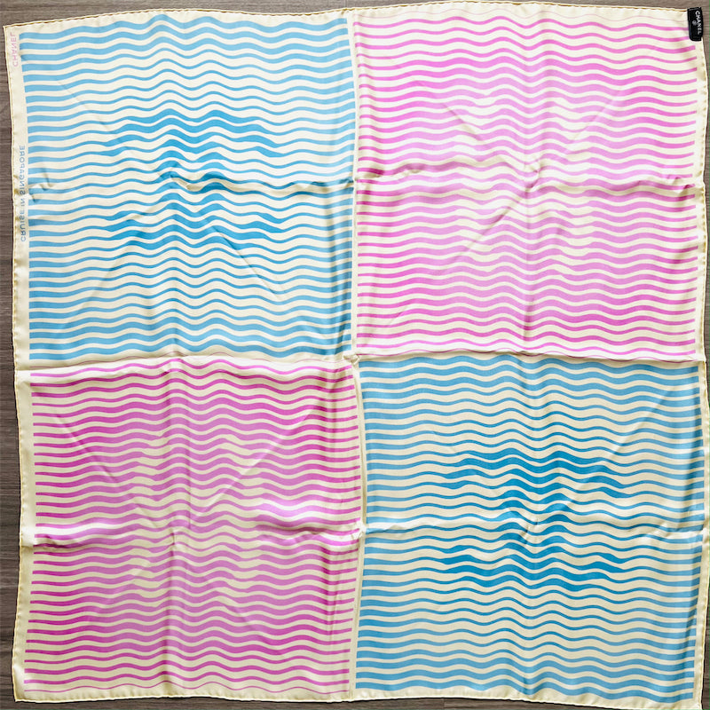 Chanel Cruise in Singapore 90CM Vip Gift Scarf in Pink / Blue / Cream 100% Silk Handbag