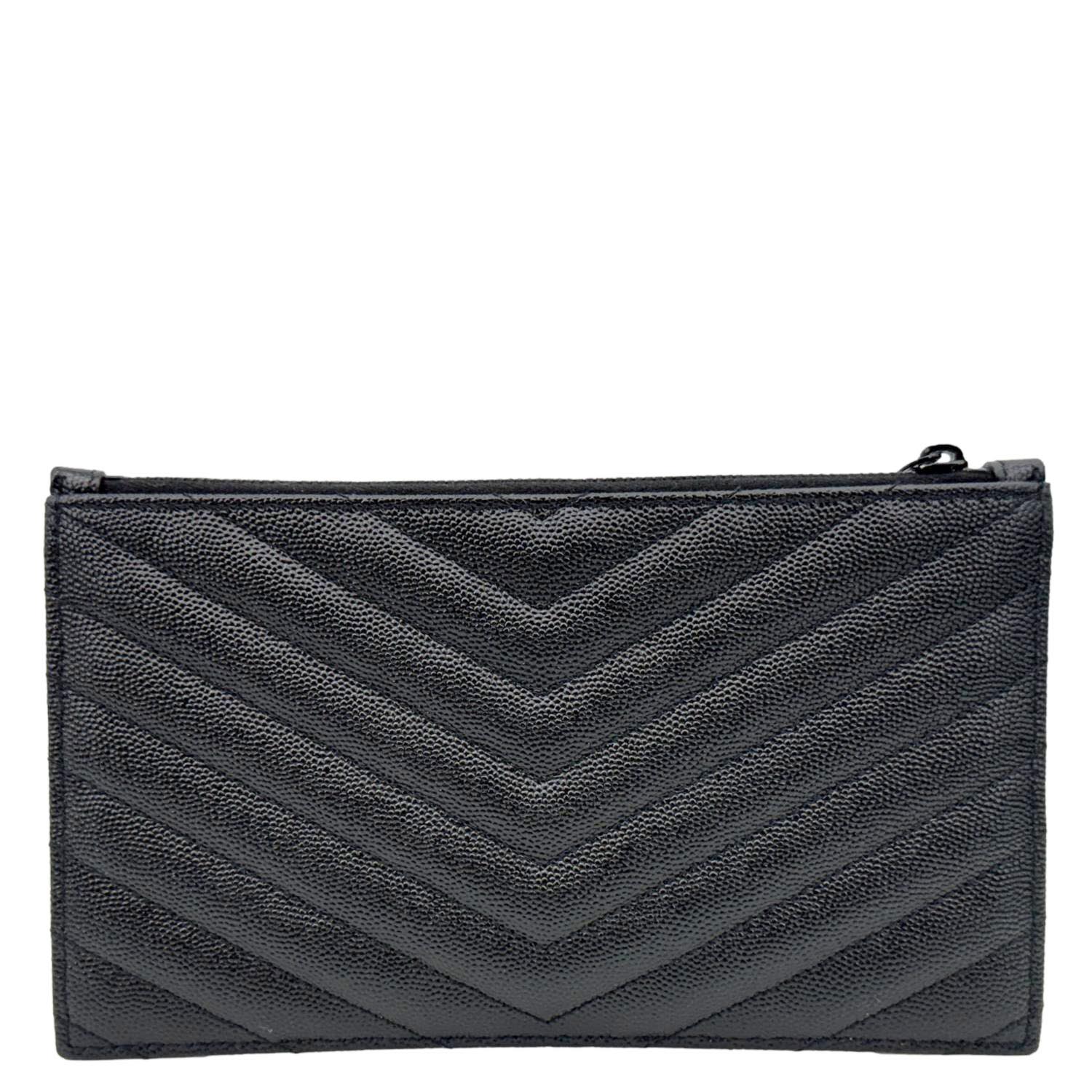 YSL Saint Laurent Yves Bill Grain De Poudre Chevron Pouch Handbag Leather Monogram Black Travel Bag