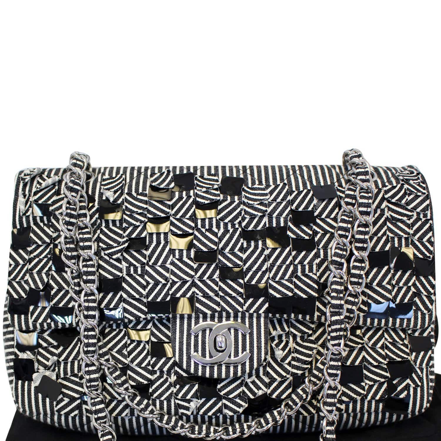 Chanel Striped Flap Black White Travel Bag