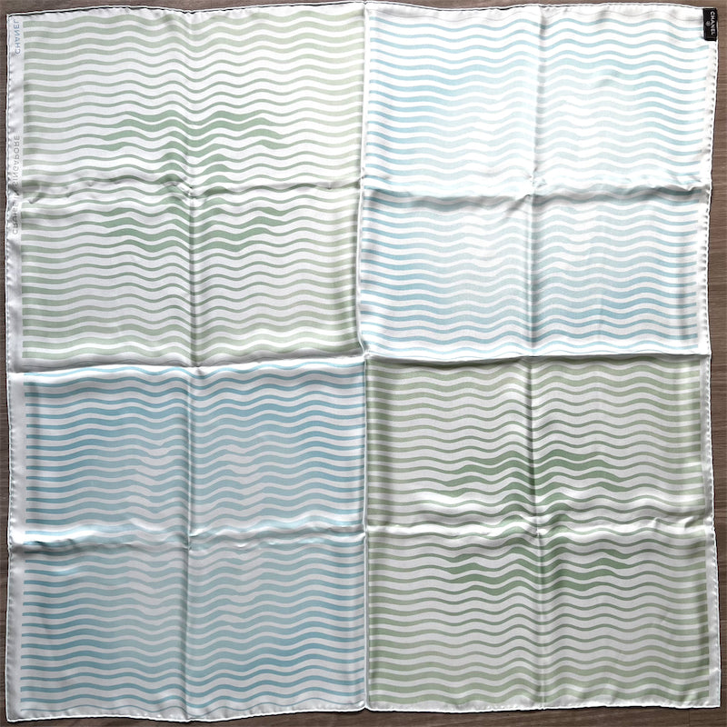 Chanel Cruise In Singapore 90Cm Vip Gift Scarf In Sage Blue Cream 100% Silk Bag