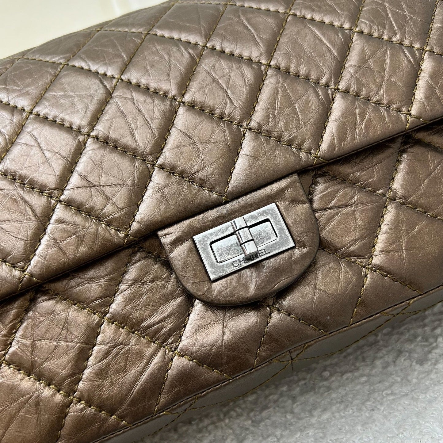 Chanel 2.55 Reissue 226 Flap In Bronze Distressed Calfskin And Rhw Bag