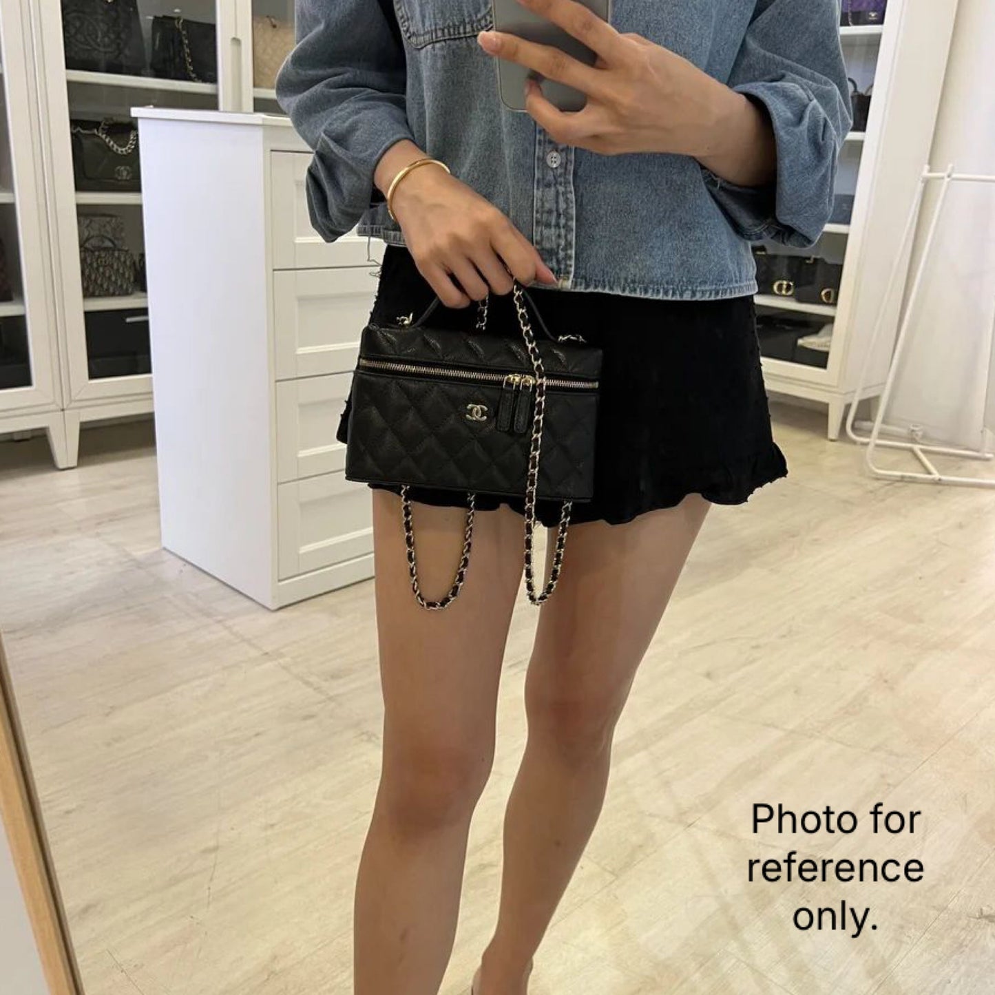 Chanel [Bn - Local Full Set - Mar ] 26P Vanity Clutch With Chain (Lp Style Bag) In Black Caviar And Ghw