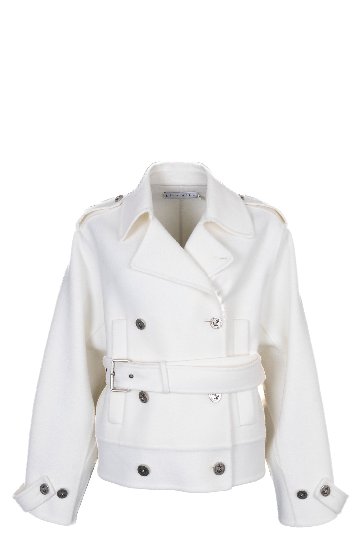Dior Cropped Belted Wool Jacket Ivory