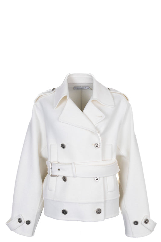 Dior Cropped Belted Wool Jacket Ivory