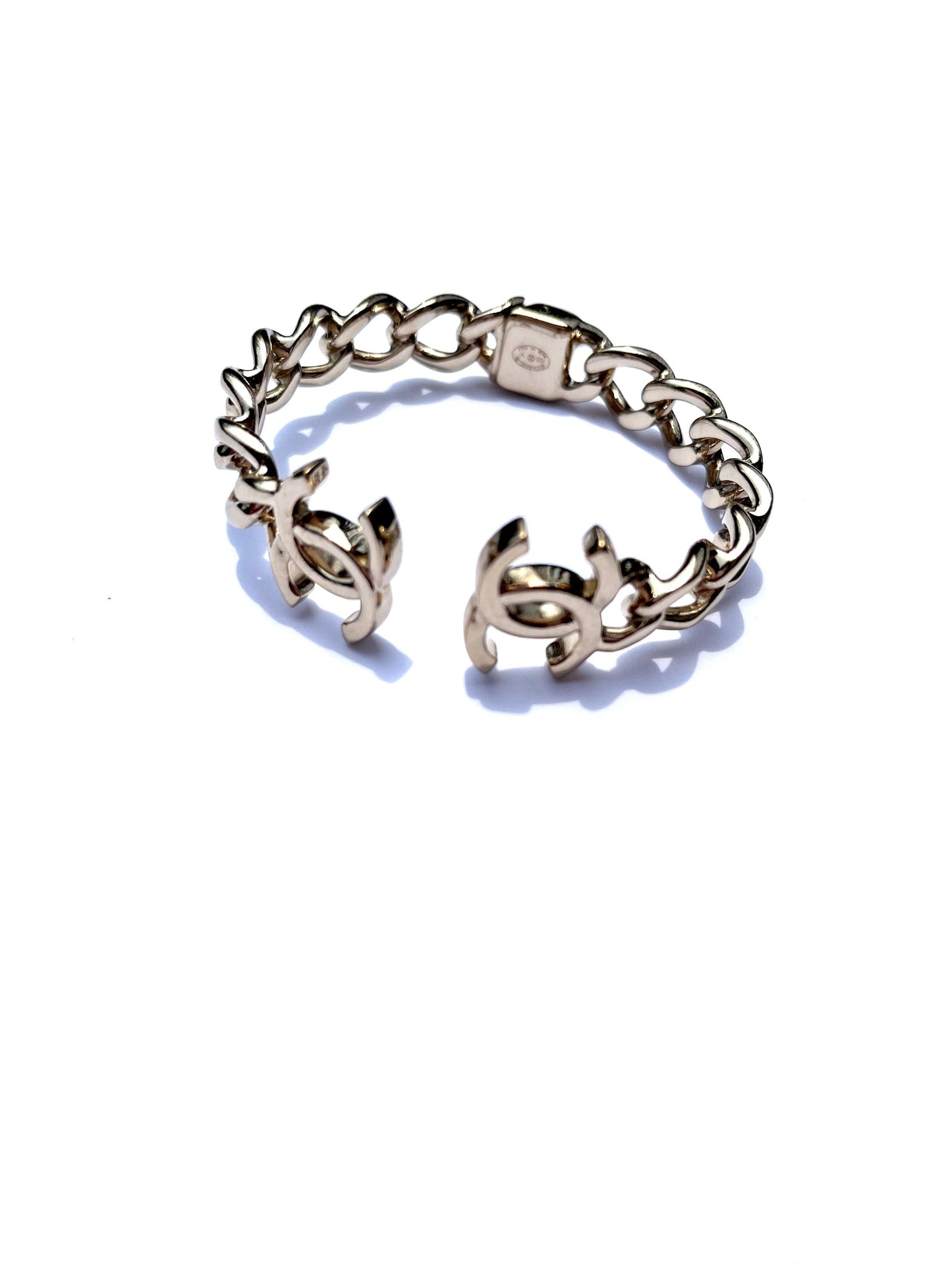 Chanel Cc Logo Light Gold Metal Cuff Bracelet