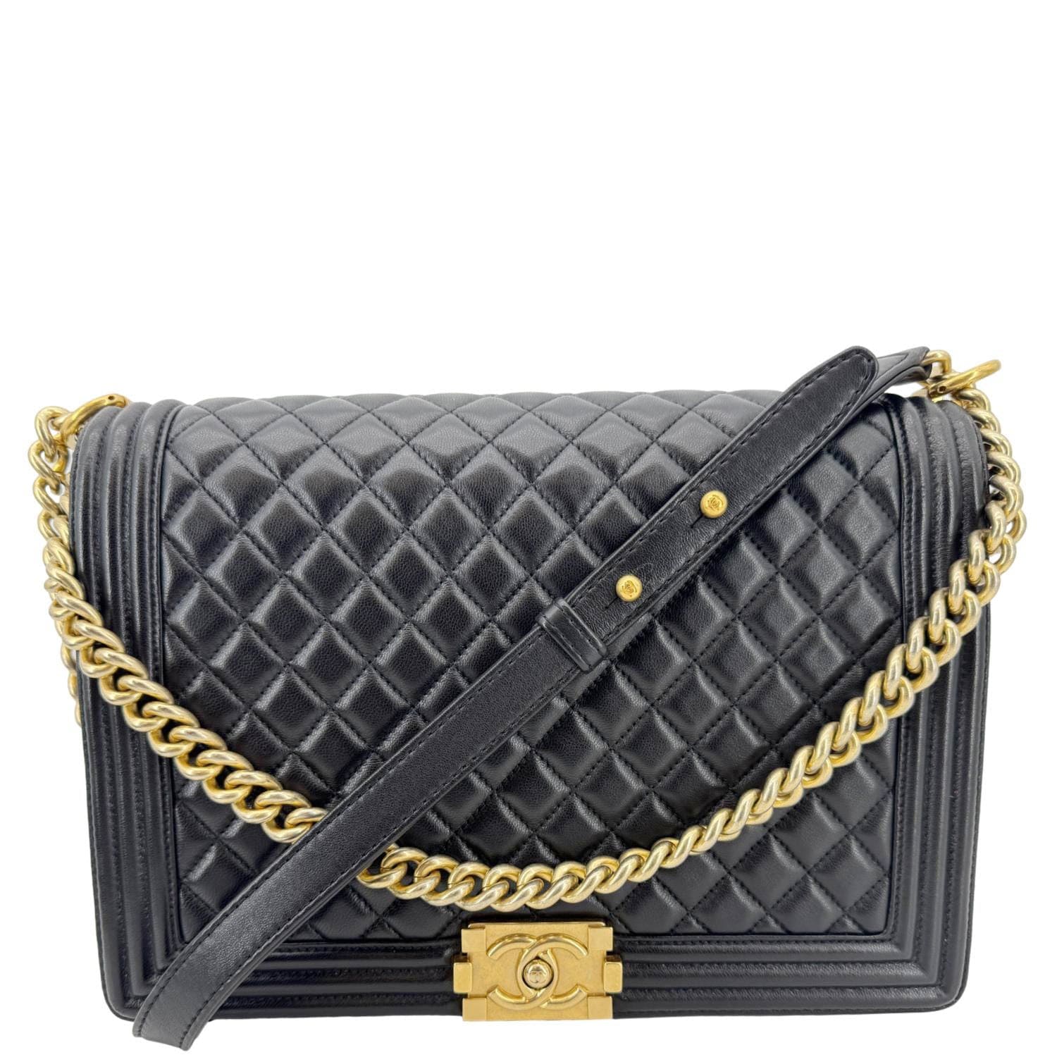 Chanel Boy Flap Quilted Leather Black Travel Bag Boy Bag