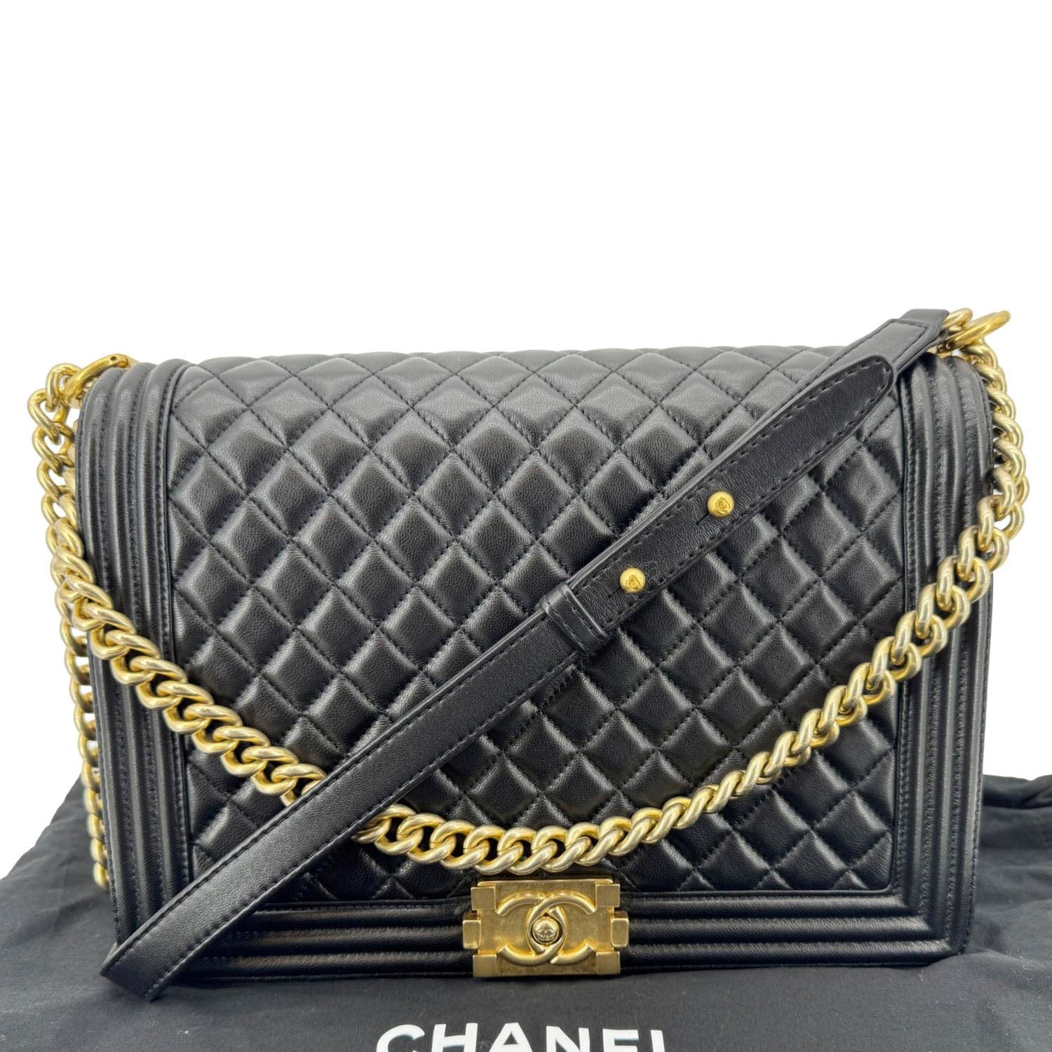 Chanel Boy Flap Quilted Leather Black Travel Bag Boy Bag