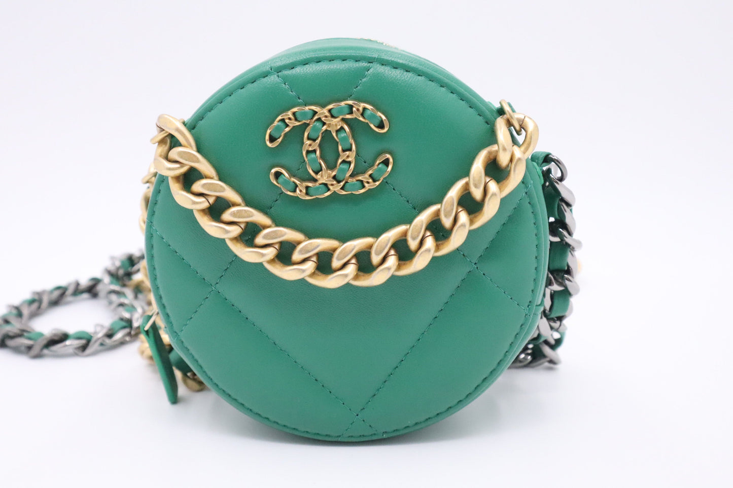 Chanel 19 Round on Green Leather Clutch Bag