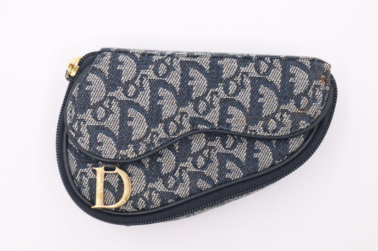 Dior Saddle Pouch In Oblique Handbag Canvas Blue Travel Bag