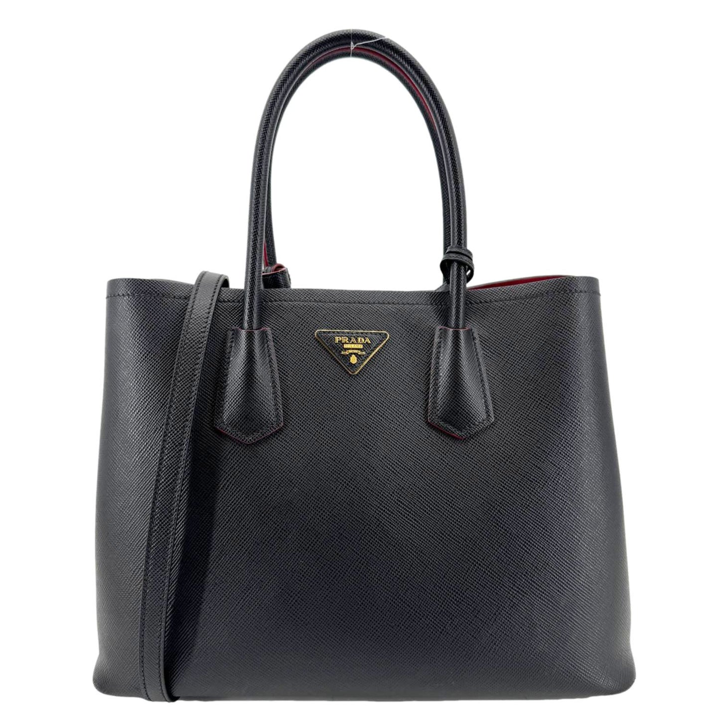 Double Handle Saffiano Shoulder Bag Leather Black