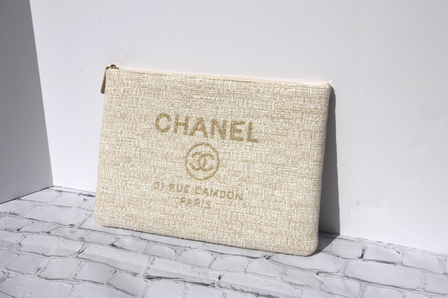 Chanel Large Deauville O Case Woven Clutch Laptop Holder