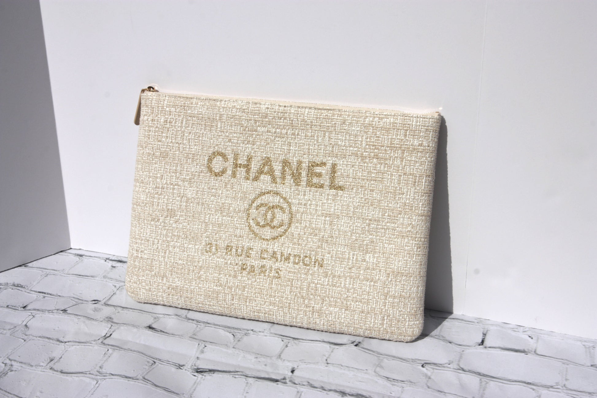 Chanel Large Deauville O Case Woven Clutch Laptop Holder