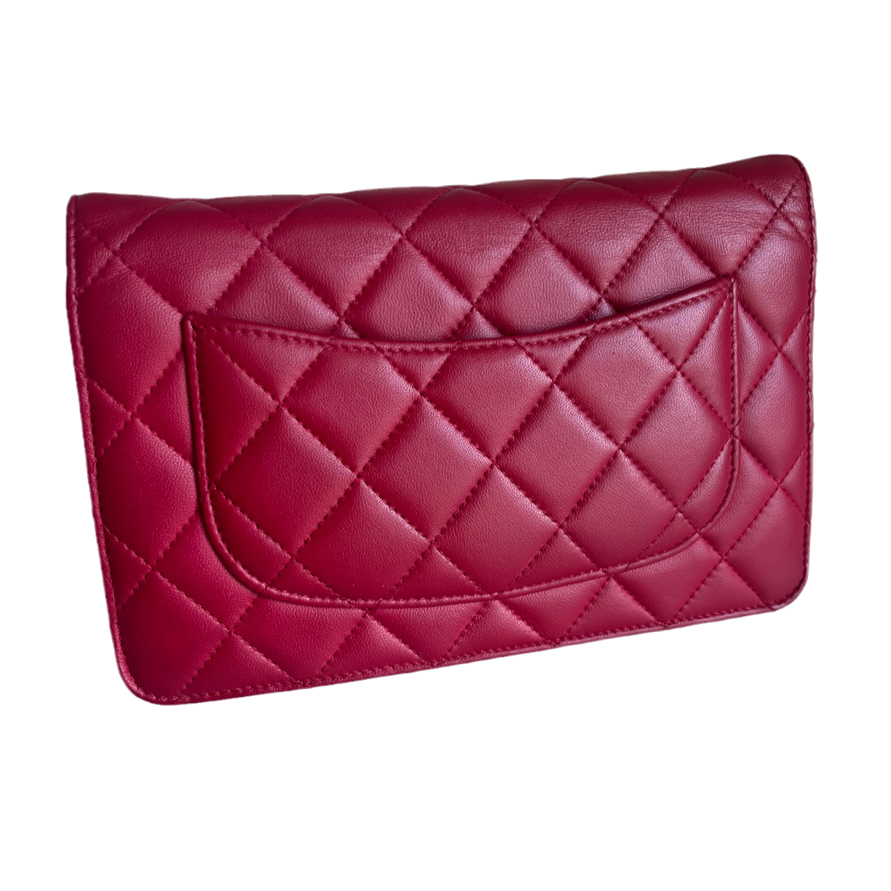 Chanel On Chains WOC Timeless Classic Lambskin Red Leather Wallet Case