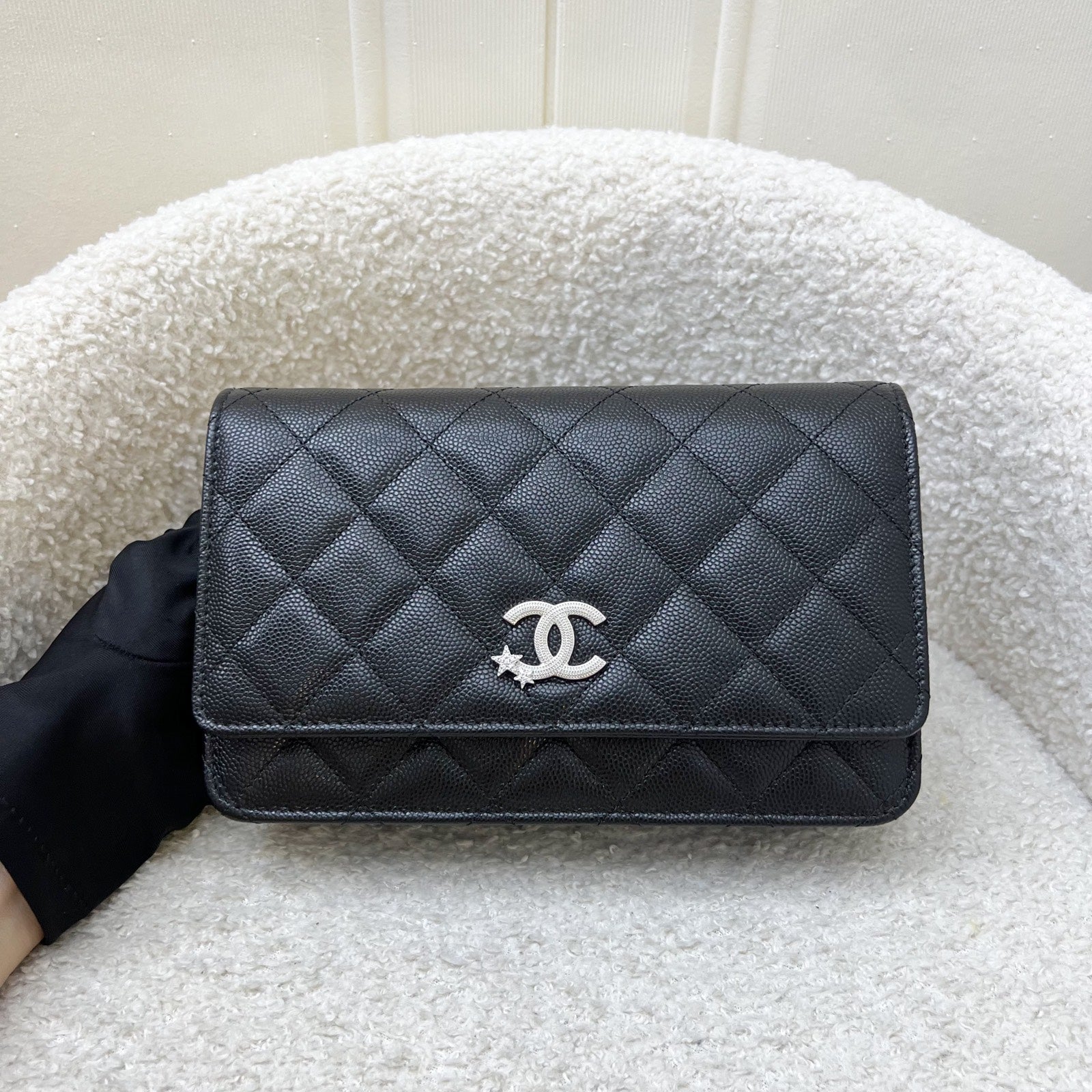 Chanel [Bn - Sep ] 25B Shooting Star Logo Wallet On Chain Woc In Black Caviar And Shw ( ) Bag