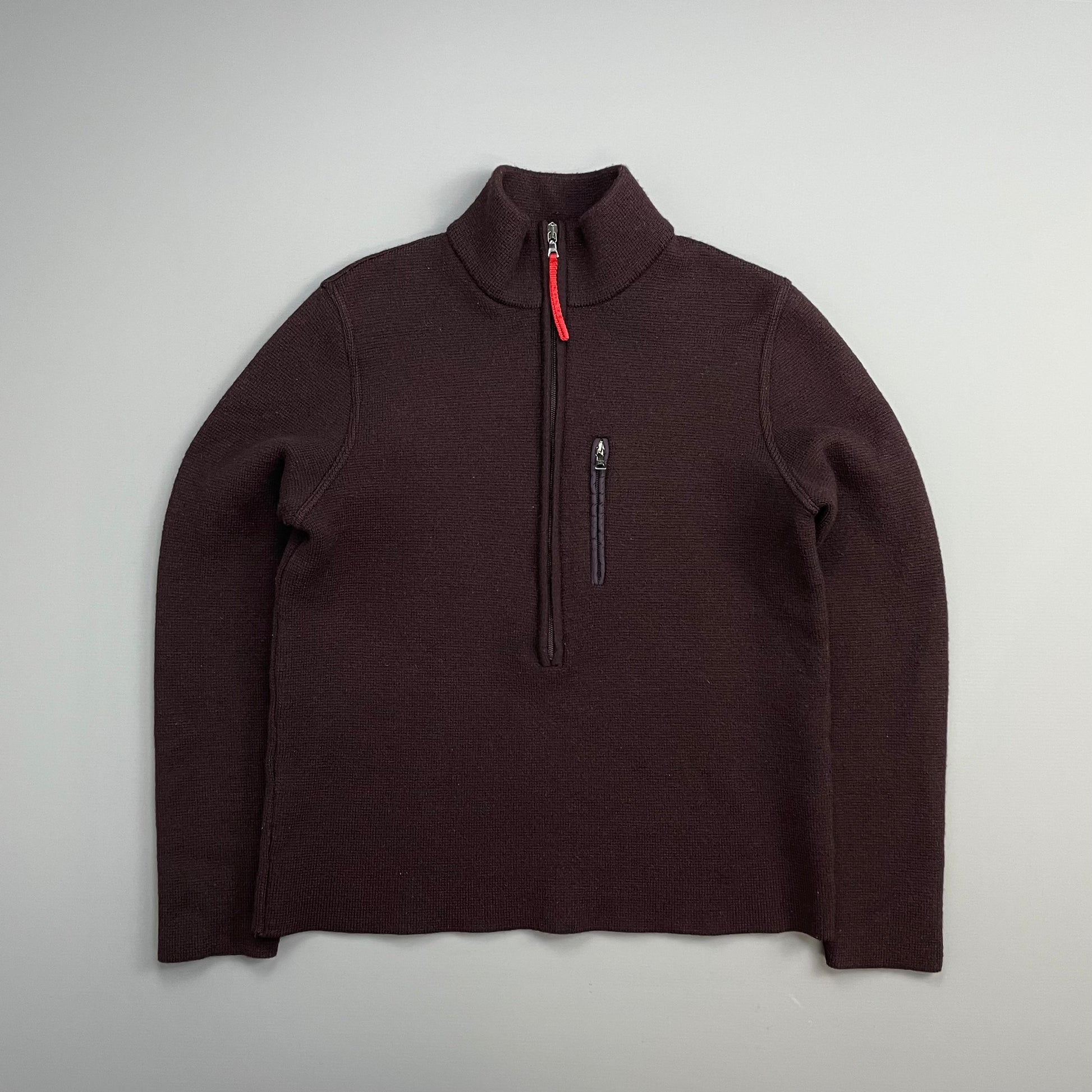 Prada Handbag Sport Burgundy 00s Wool Half- Jumper Zip