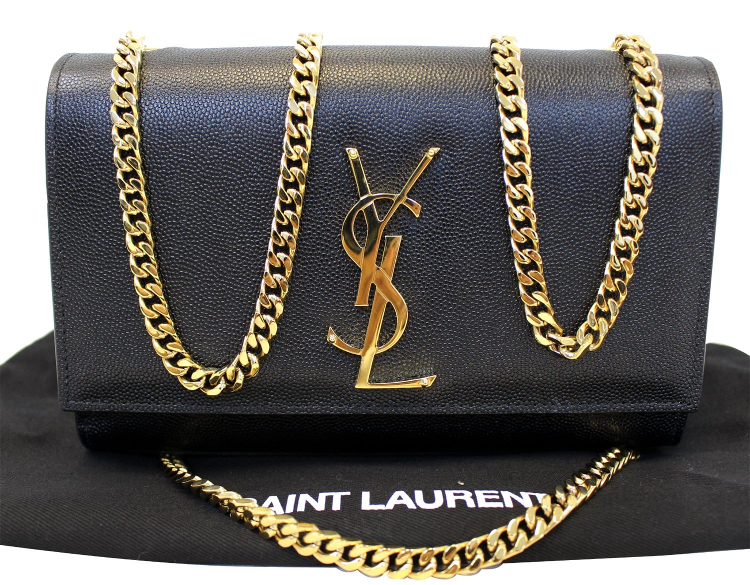 YSL Saint Laurent Yves Kate Clutch Crossbody Bag Leather Black Gold Clutch Bag Crossbody Bag Tt2692