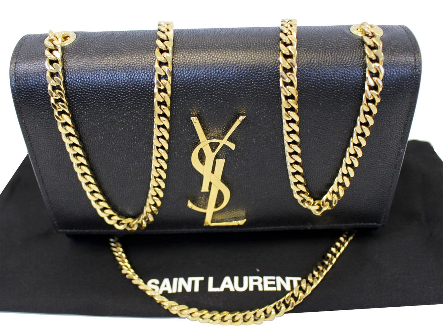 YSL Saint Laurent Yves Kate Clutch Crossbody Bag Leather Black Gold Clutch Bag Crossbody Bag Tt2692