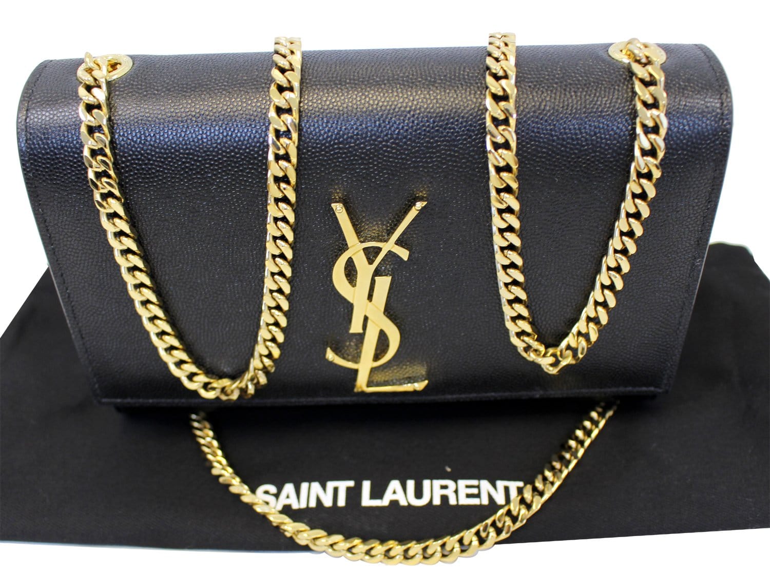 YSL Saint Laurent Yves Kate Clutch Crossbody Bag Leather Black Gold Clutch Bag Crossbody Bag Tt2692