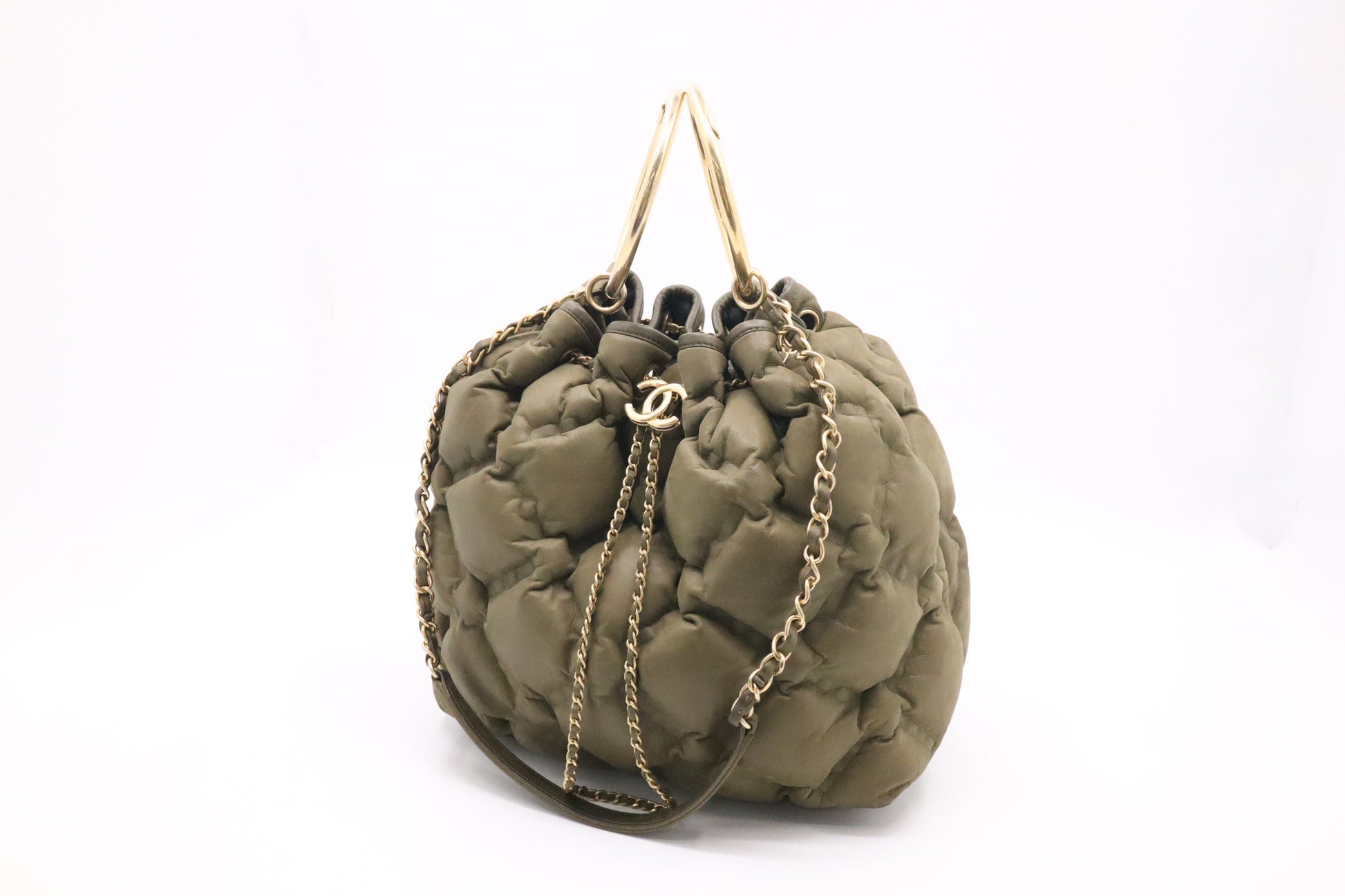 Chanel Bubble Bucket Military Green Leather Bucket Bag