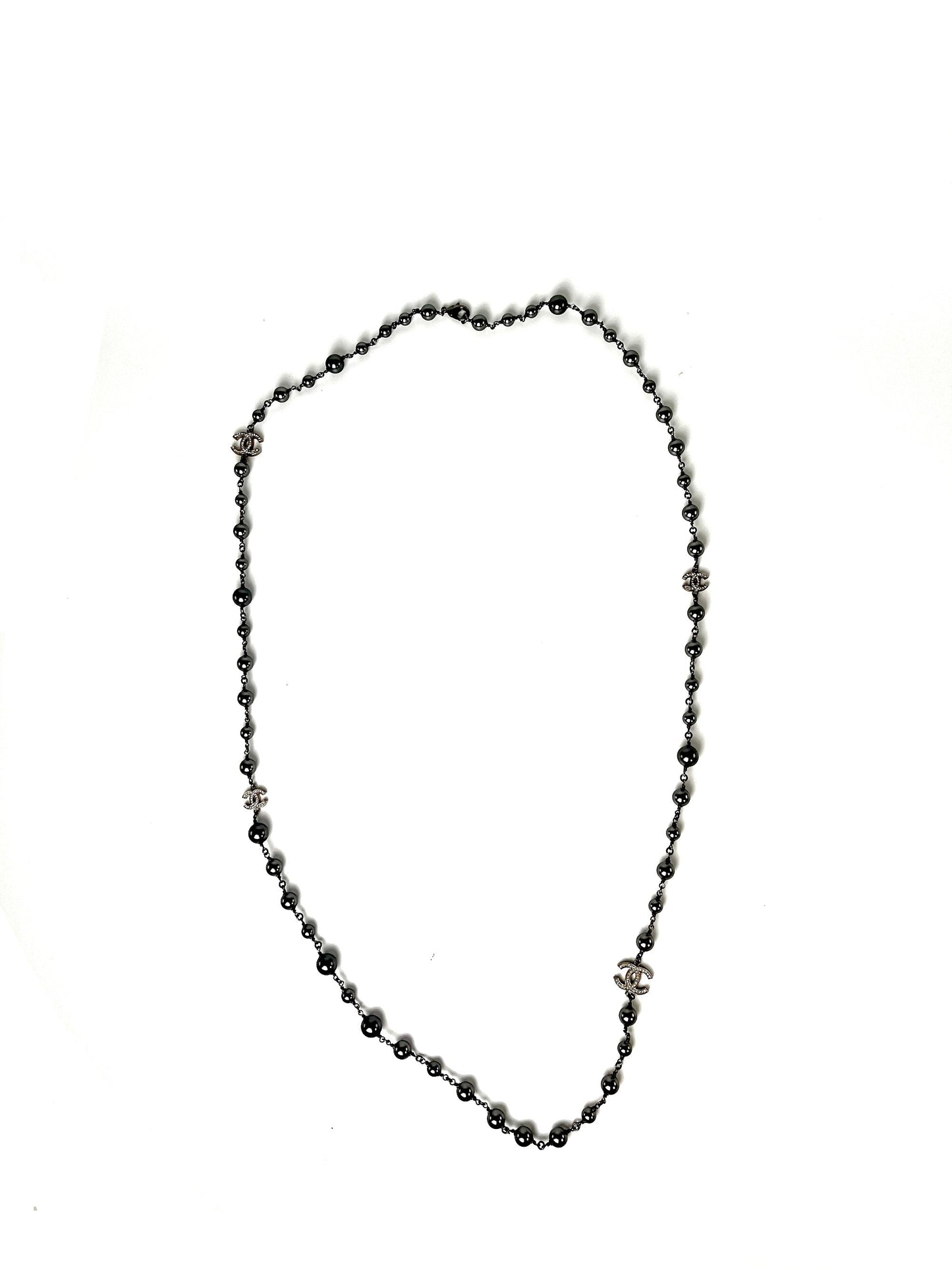 On layaway CHANEL Gray Faux Pearl Strass CC Station Long Necklace