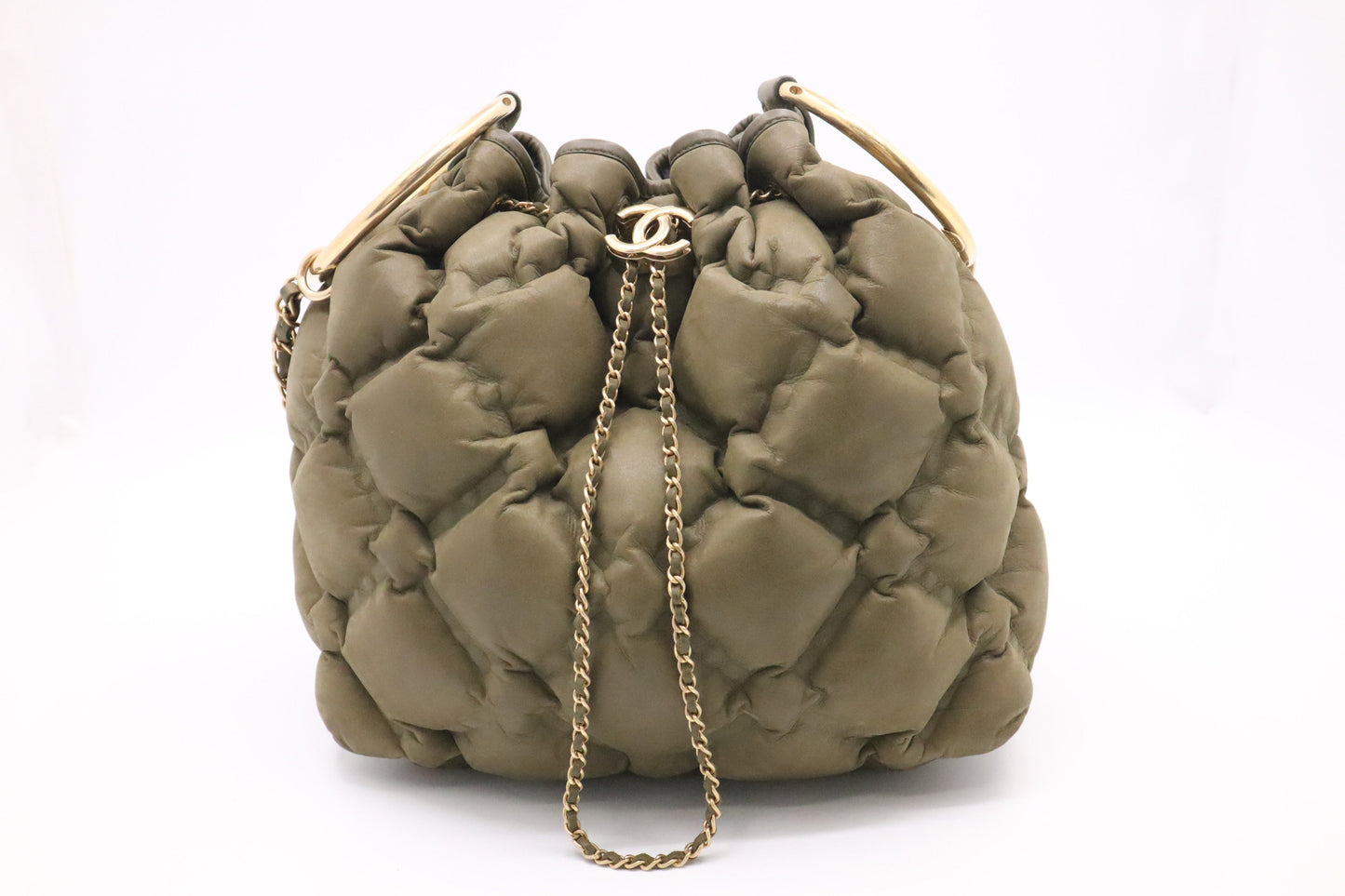 Chanel Bubble Bucket Military Green Leather Bucket Bag