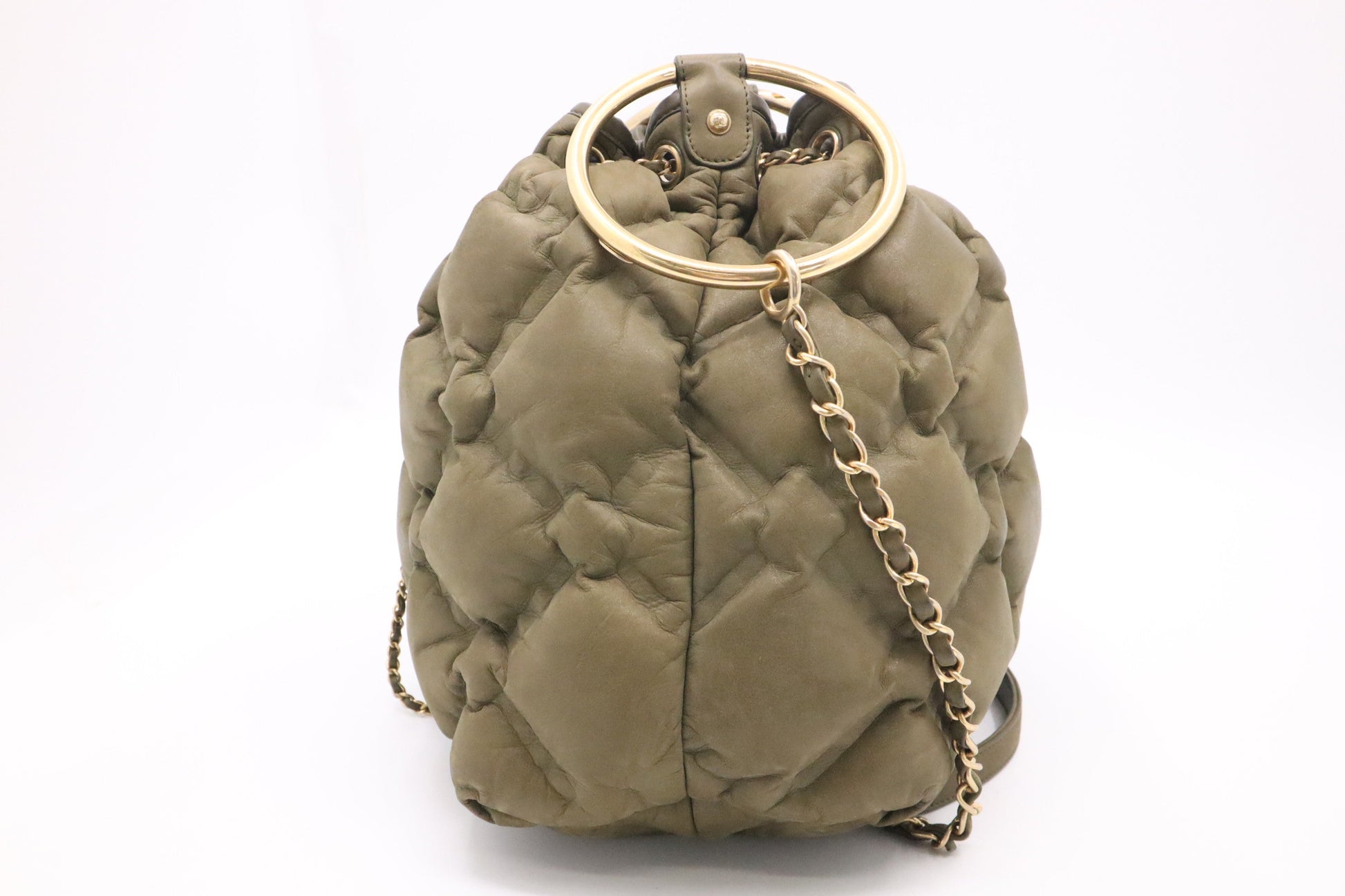 Chanel Bubble Bucket Military Green Leather Bucket Bag