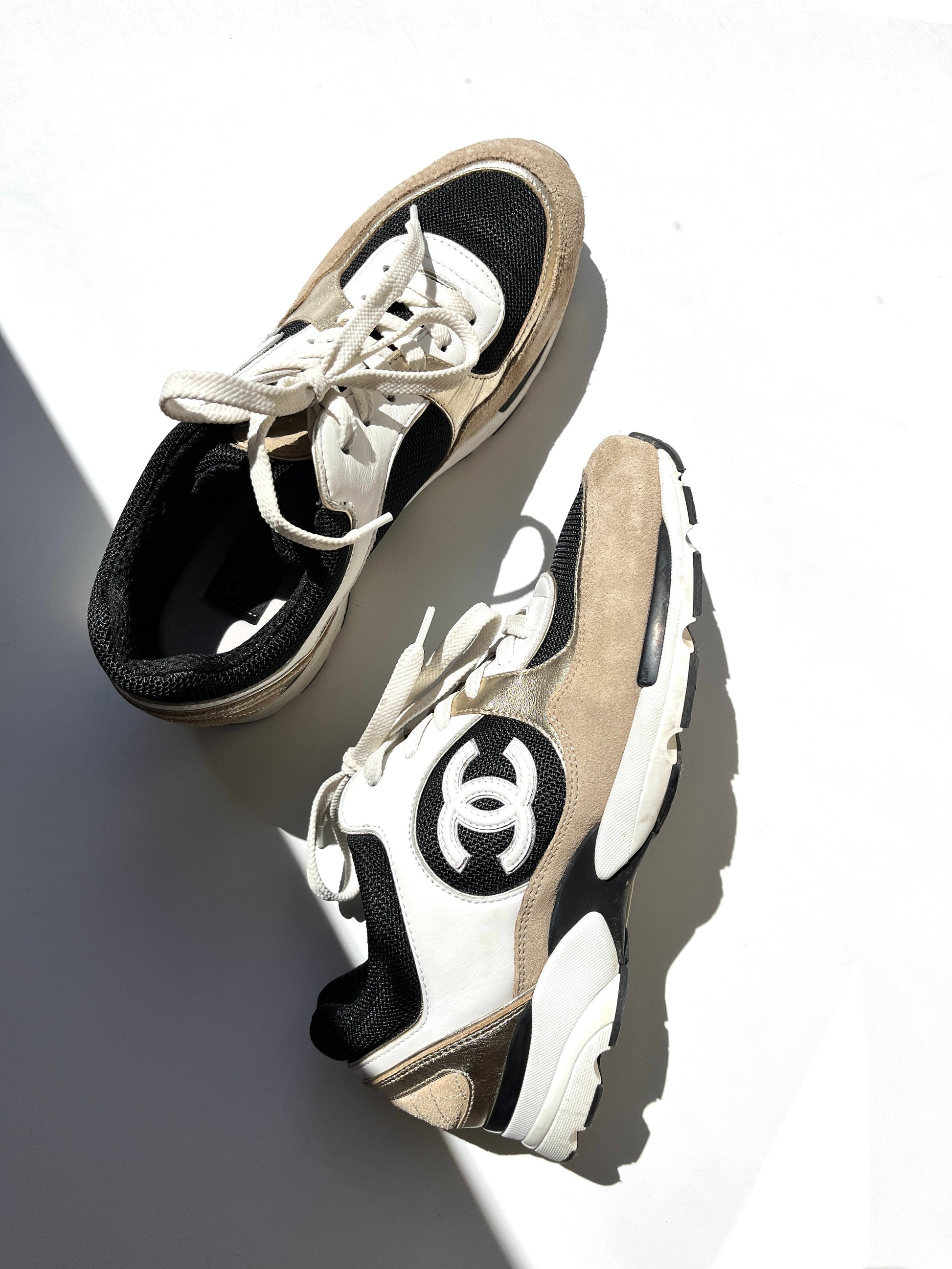 Chanel 2023 Logo CC White Beige Black Sneakers 41 10 for Women