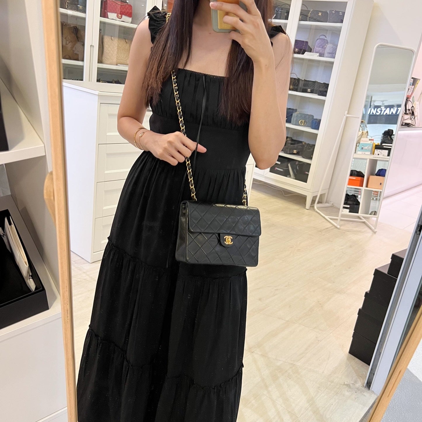 Chanel Medium Square Flap in Black Lambskin and 24K Gold Plated Hw Handbag