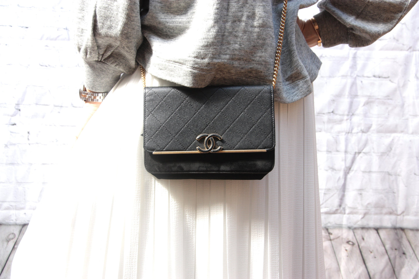 Chanel Leather Suede Wallet On The Chain Crossbody Bag
