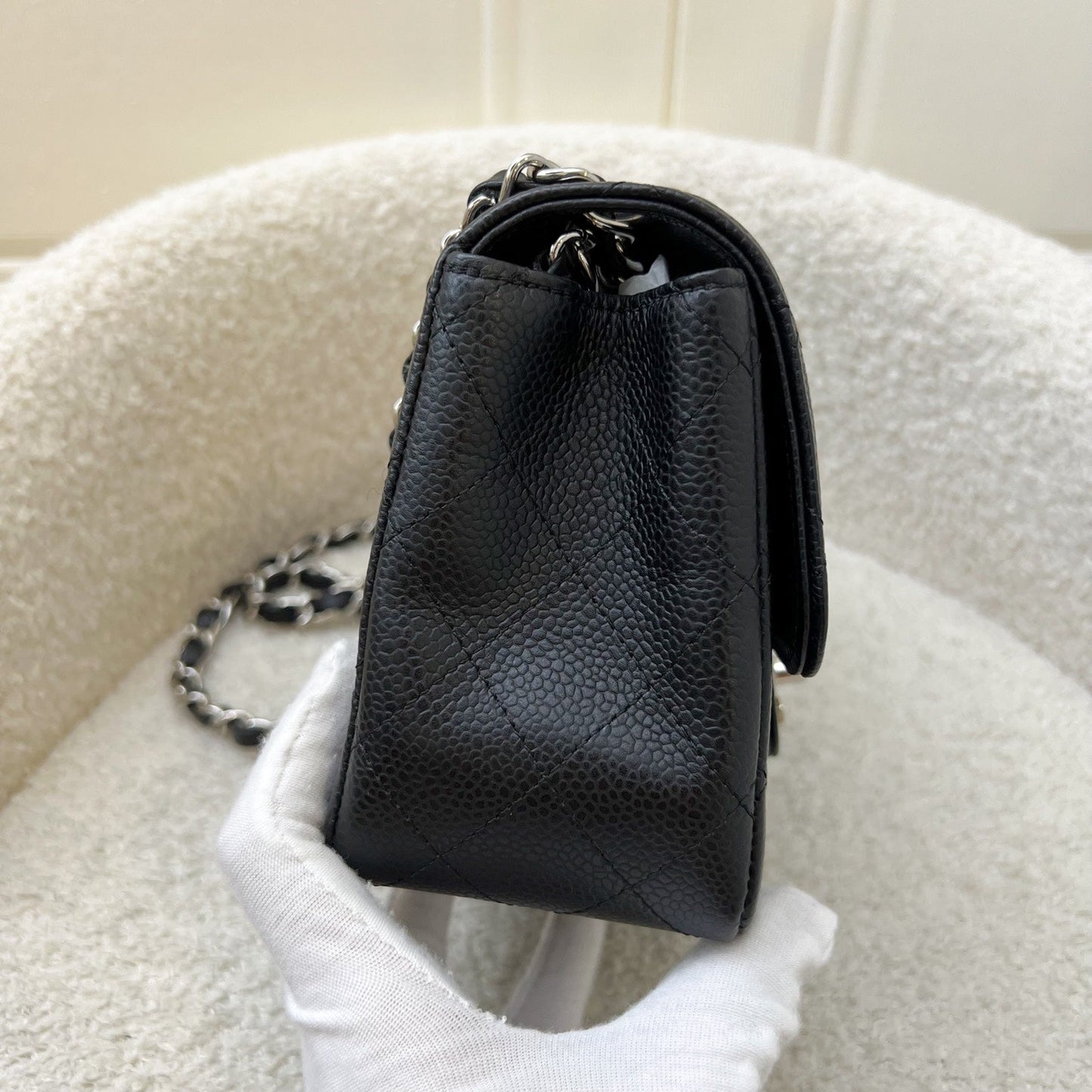 Chanel Classic Mini Square Flap In Black Caviar And Shw Bag