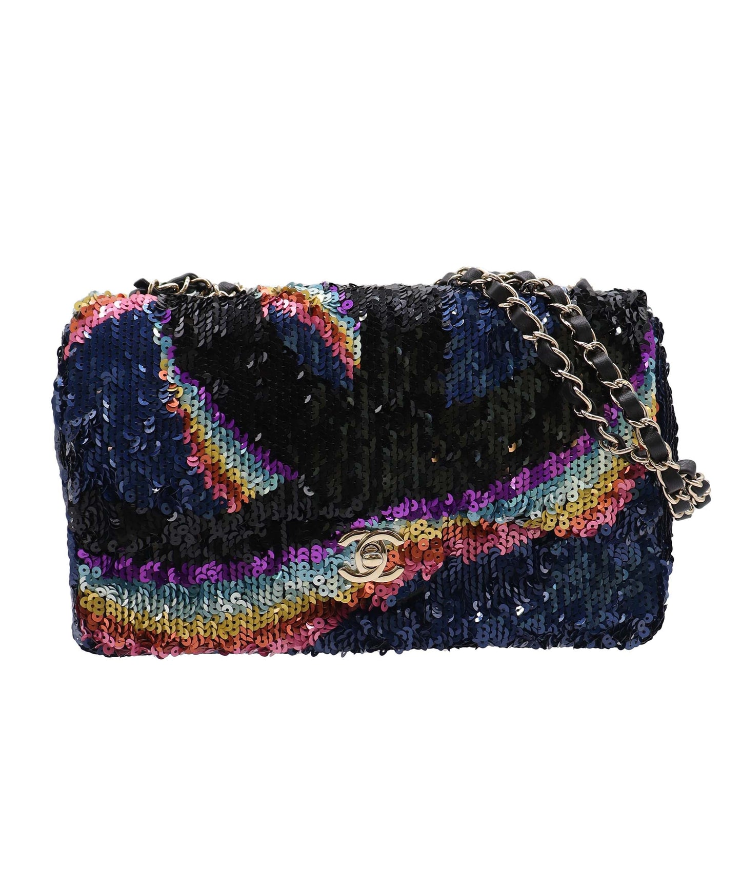 Chanel Mini Flap Bag Rainbow / Black Sequin LGHW SKC1879