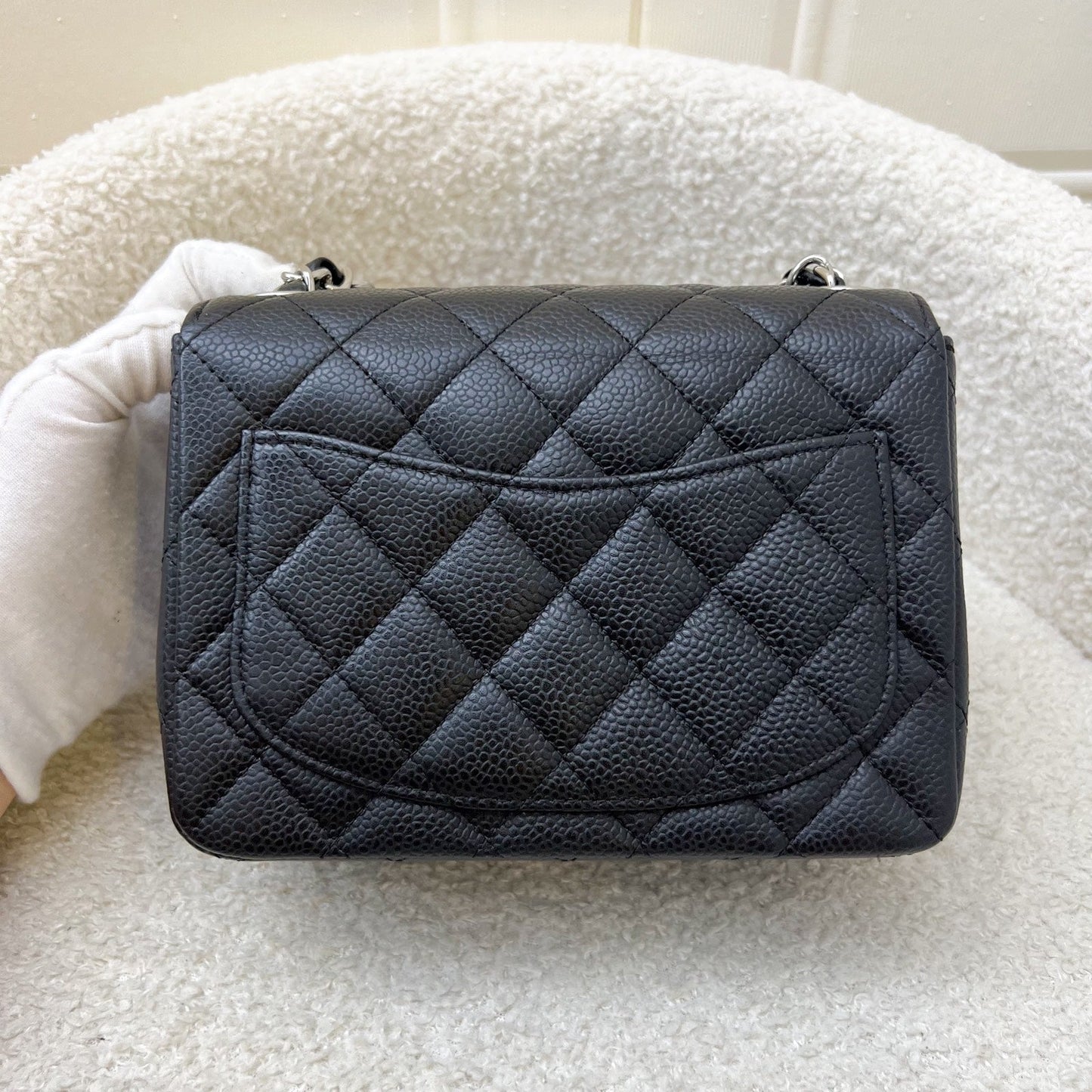 Chanel Classic Mini Square Flap in Black Caviar and Shw Handbag
