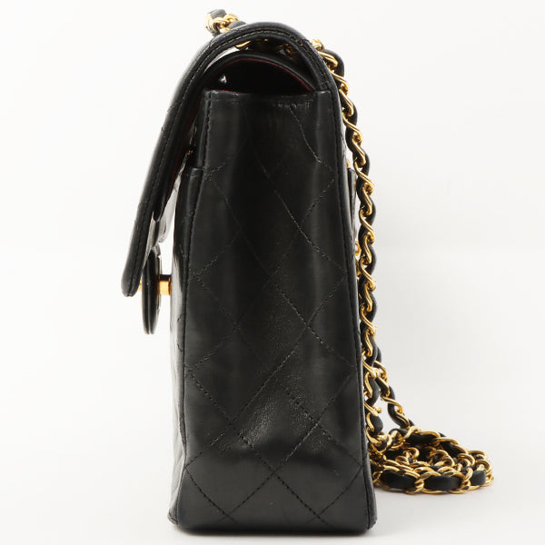 Chanel 1990 Made Classic Flap Matelasse Plate Chain Hand Bag Black
