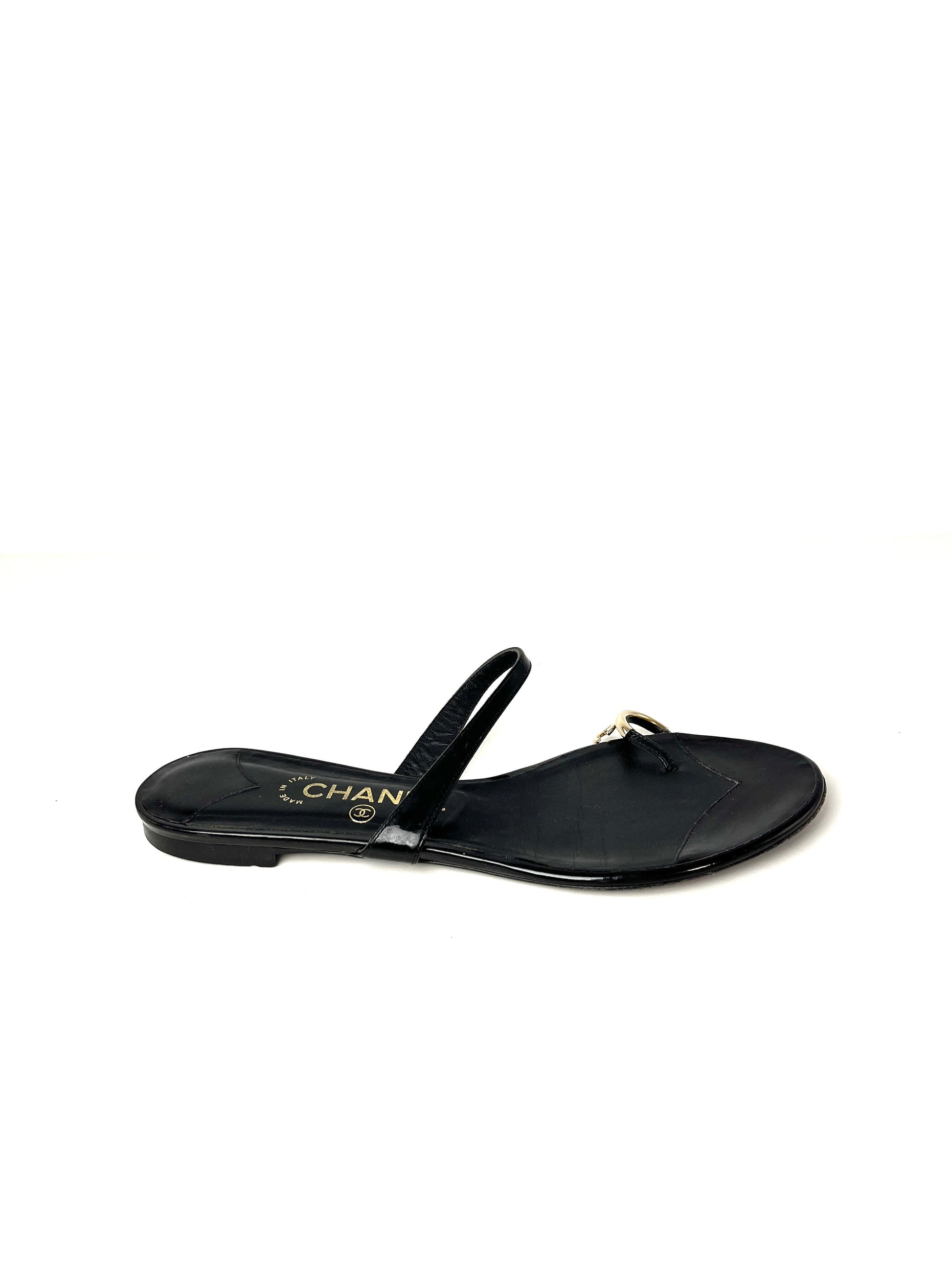 Chanel Black CC Logo Leather Slip on Sandals 41.5 10.5 for Women