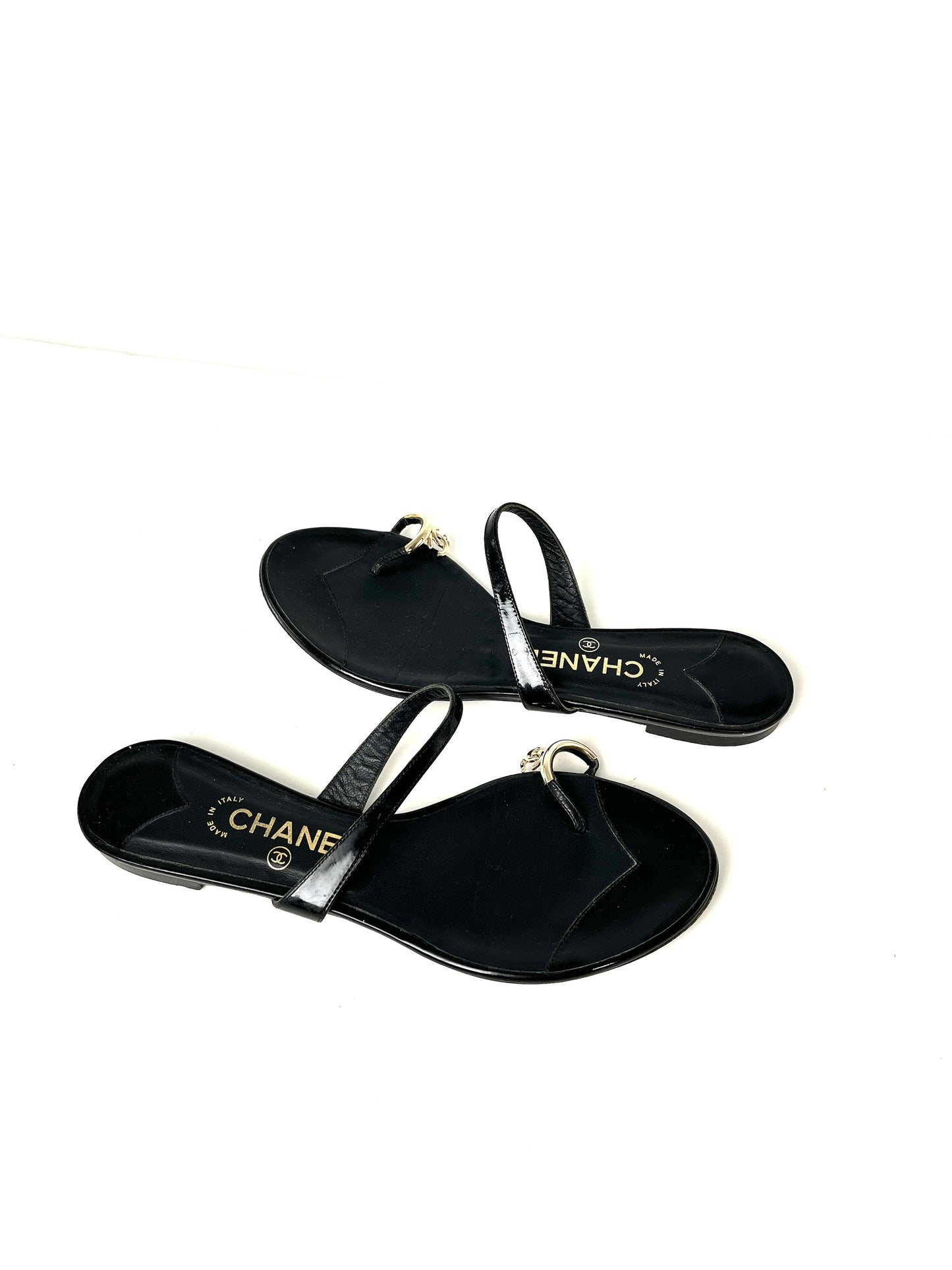 Chanel Black CC Logo Leather Slip on Sandals 41.5 10.5 for Women