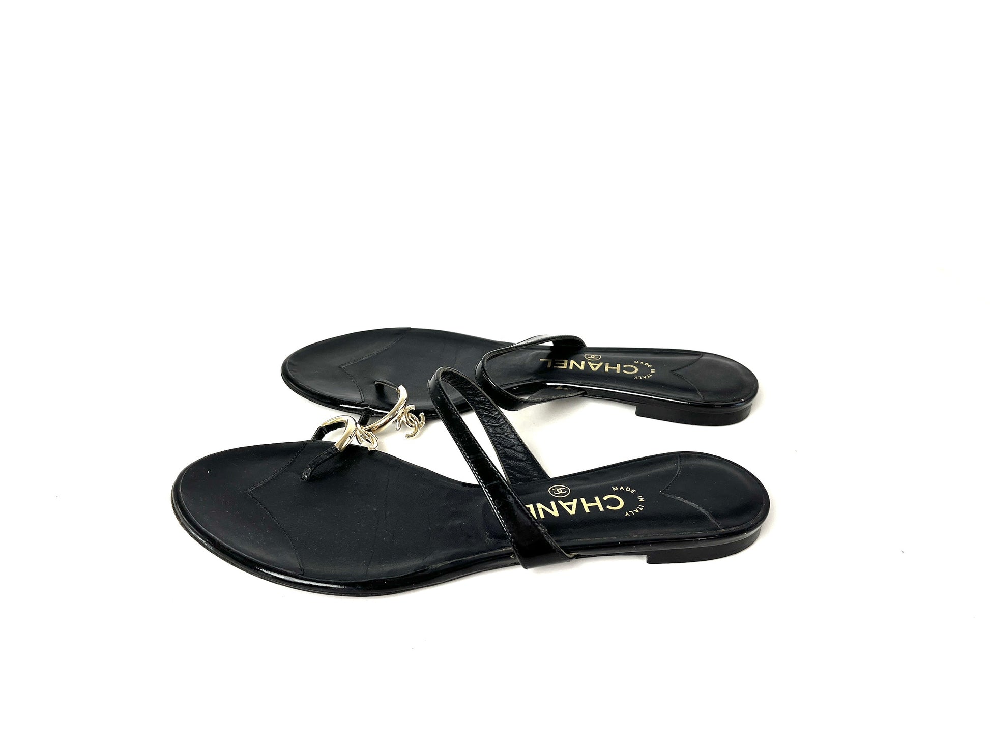 Chanel Black CC Logo Leather Slip on Sandals 41.5 10.5 for Women