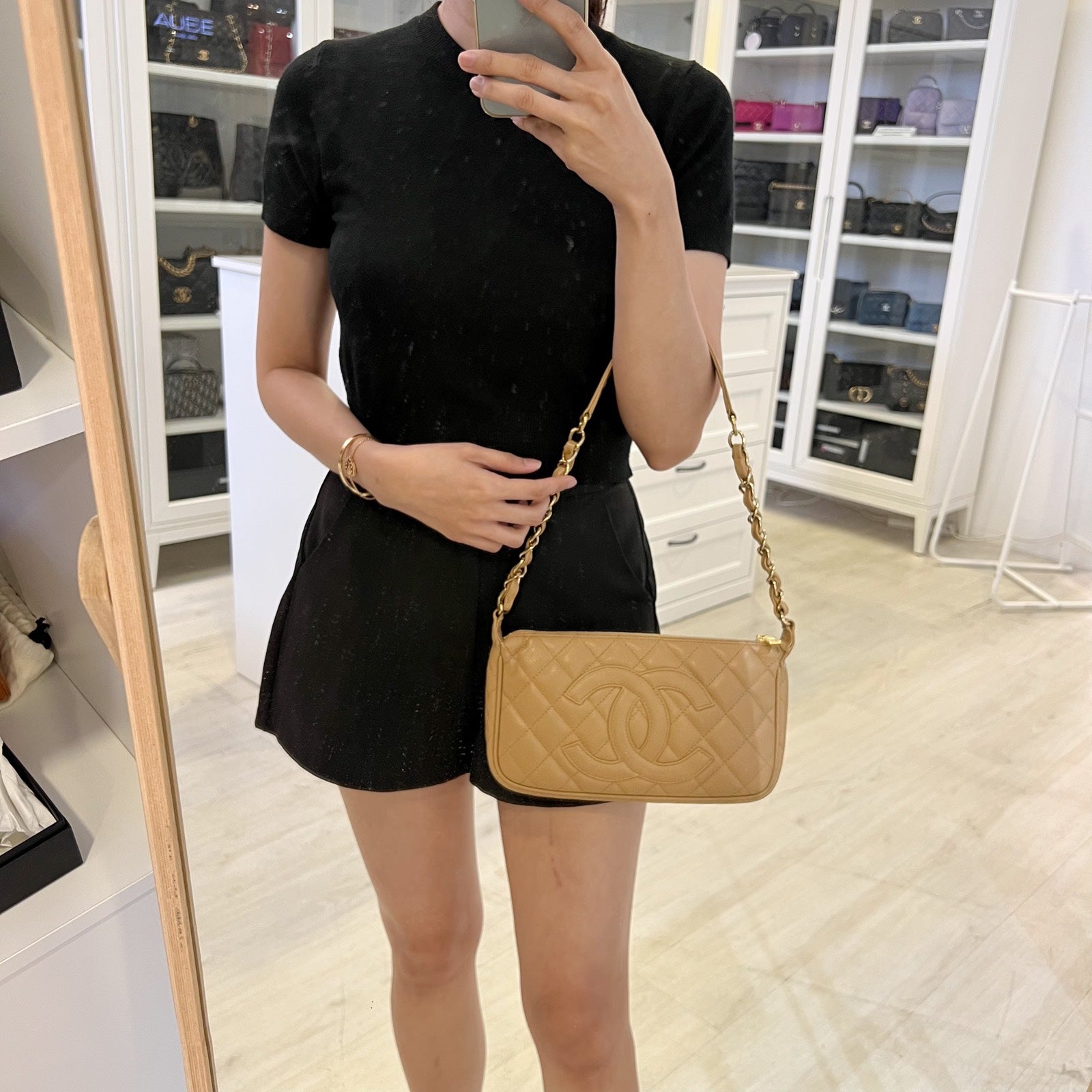 Chanel Timeless CC Small Hobo Shoulder Bag in Dark Beige Caviar and Ghw